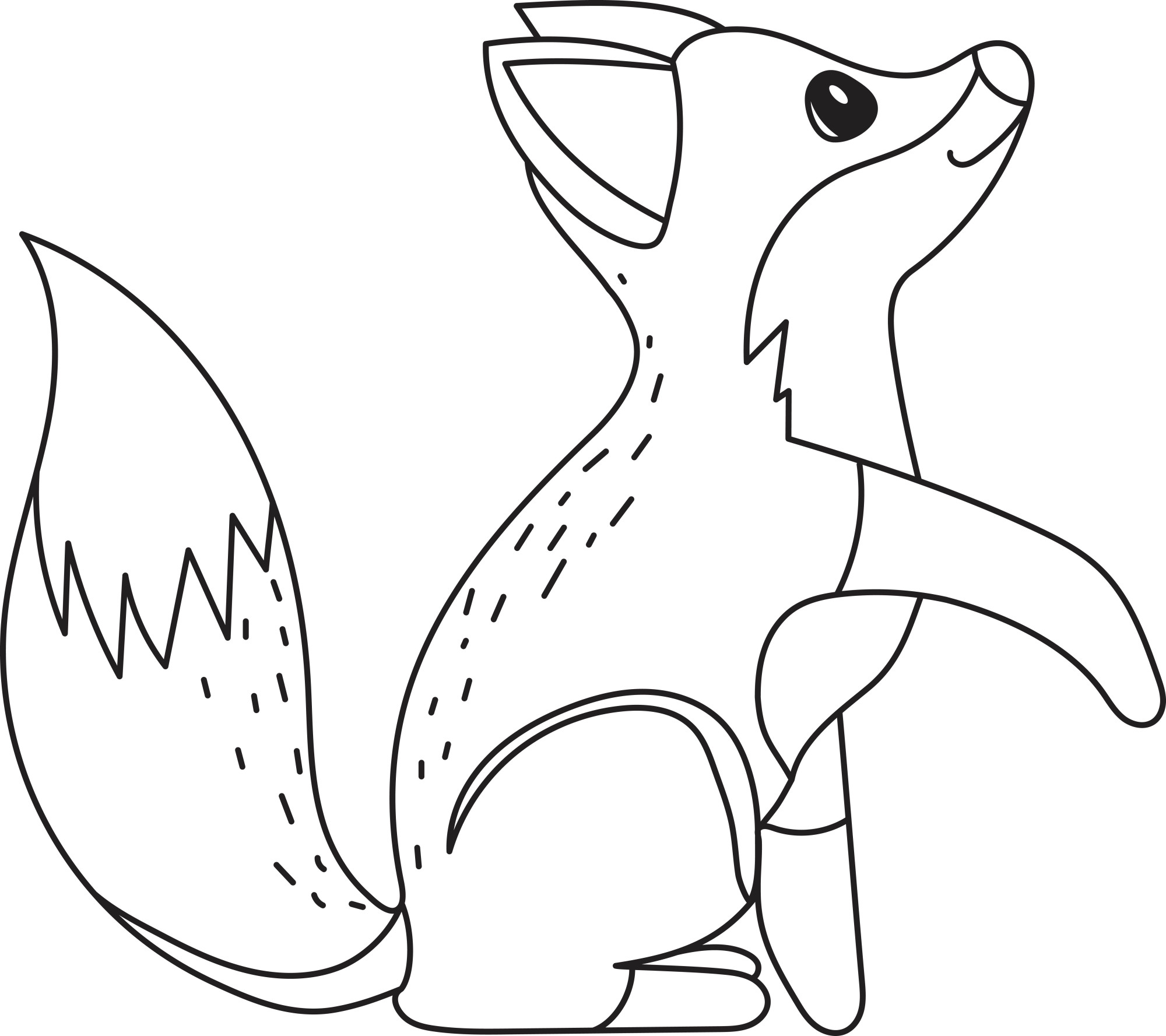 Раскраска для детей: лисичка с поднятой лапкой
