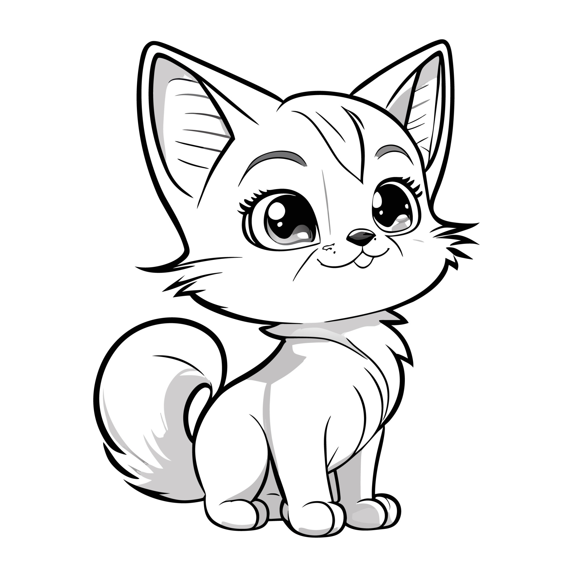 Раскраска для детей: аниме котенок пушистый хвост
