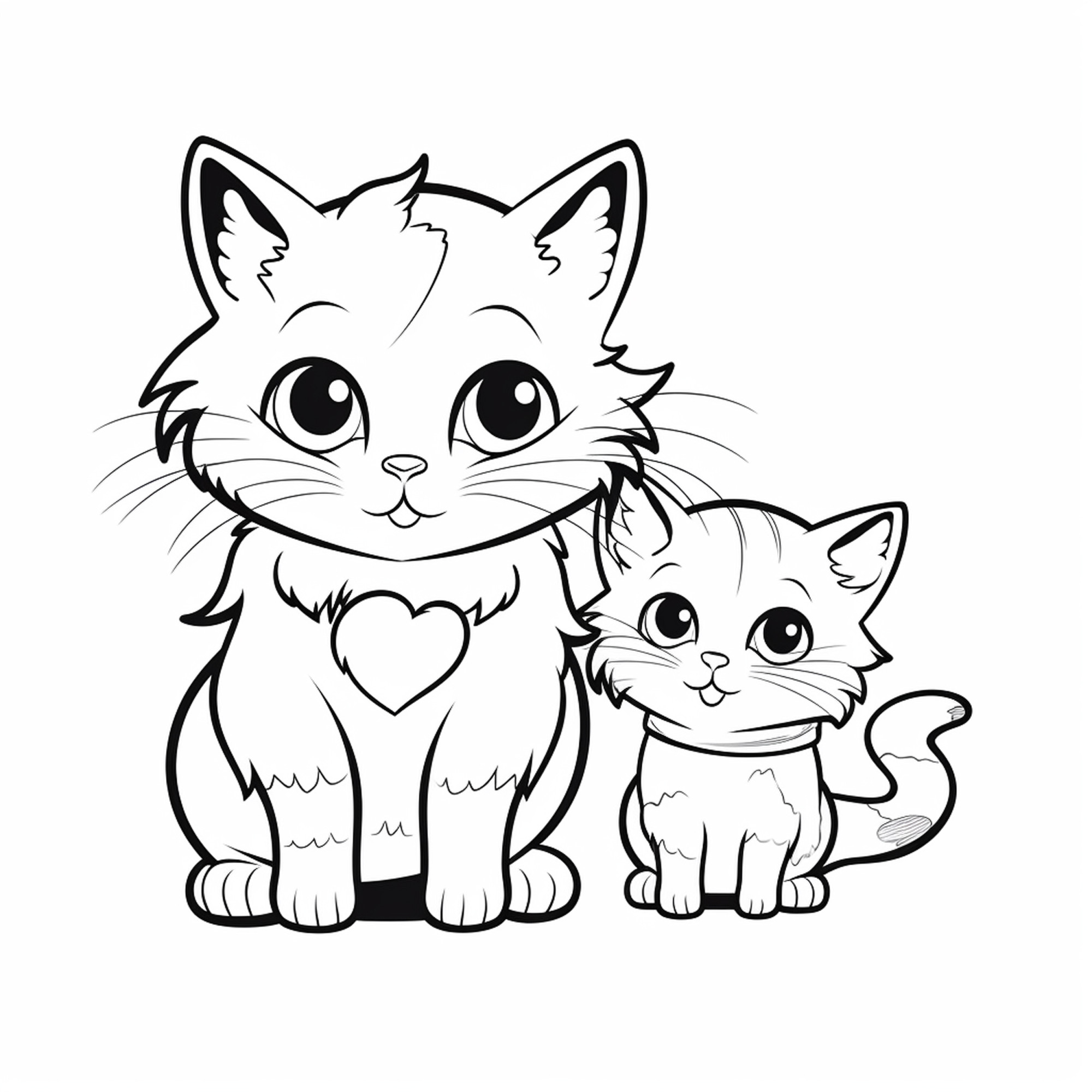 Раскраска для детей: кошка и котенок