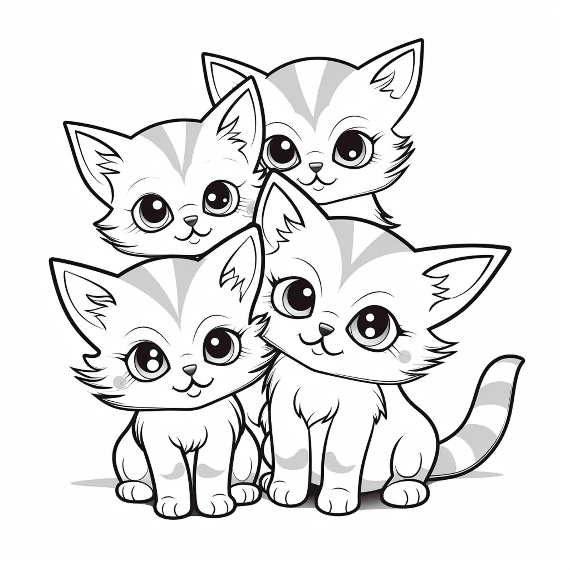 Раскраска для детей: четыре котенка