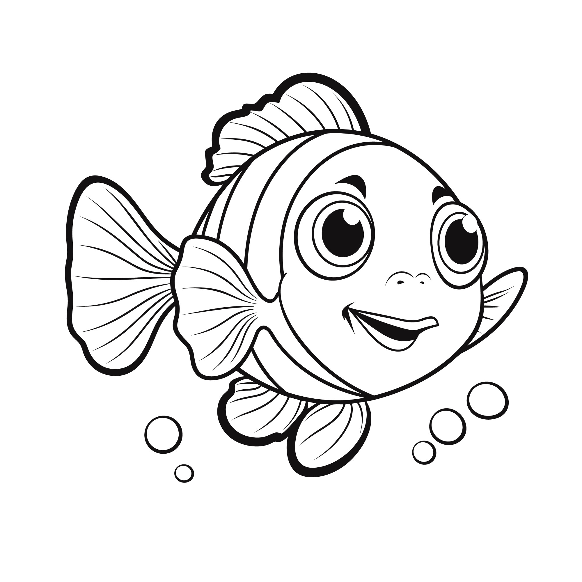 Раскраска для детей: рыбка клоун машет плавником и улыбается