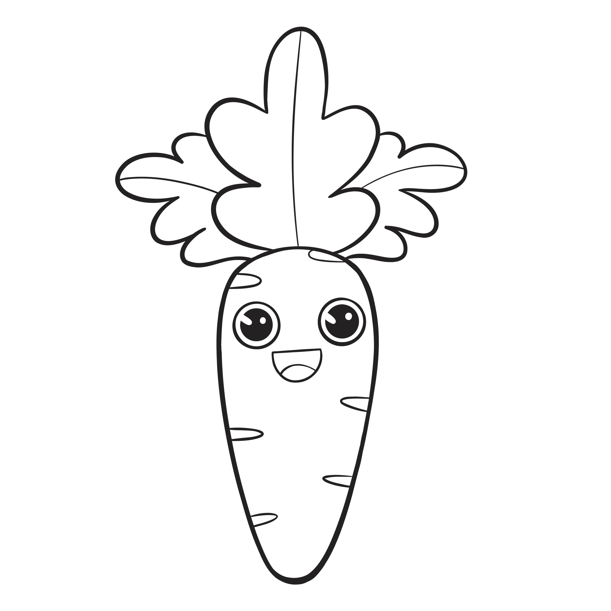 Раскраска для детей: морковка с лицом радуется