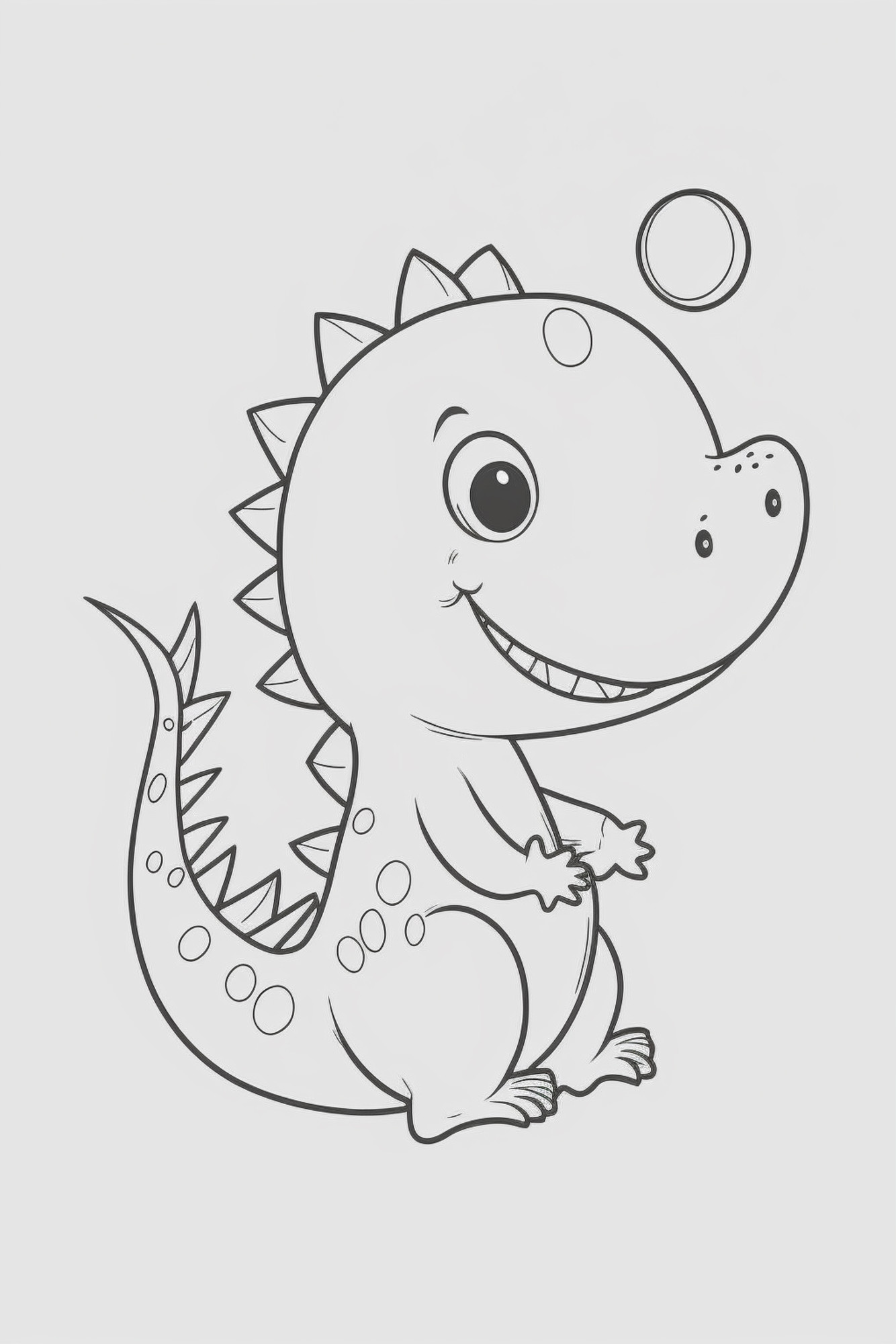 Раскраска для детей: миленький динозавр с улыбкой