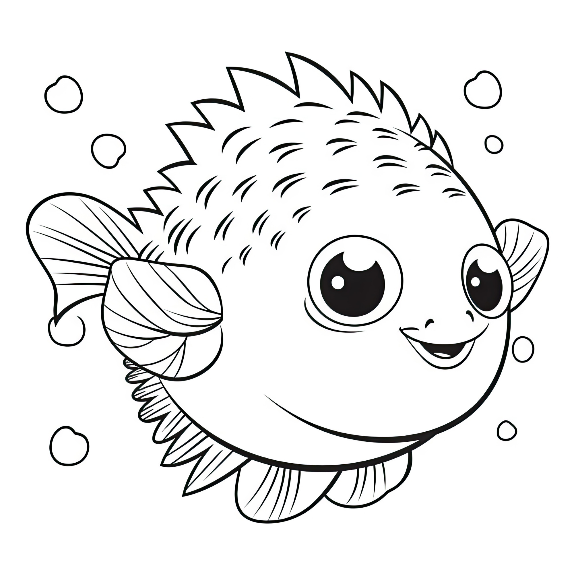 Раскраска для детей: рыбка фугу с большими глазами