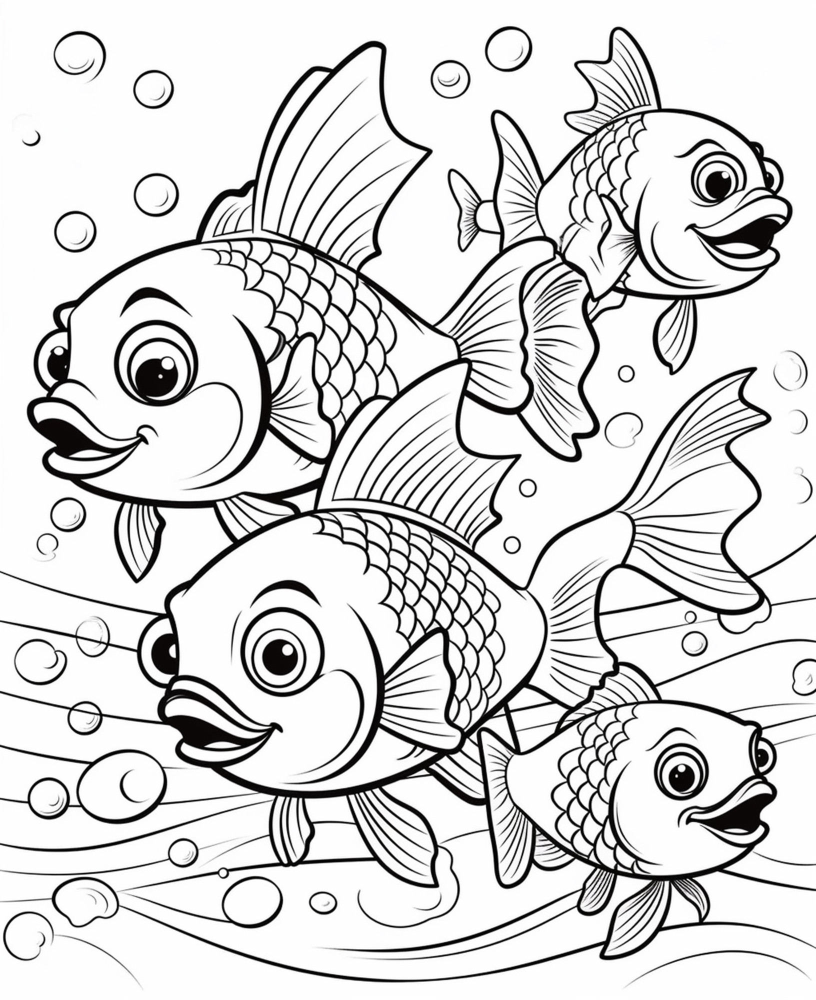 Раскраска для детей: мультяшная рыба карась