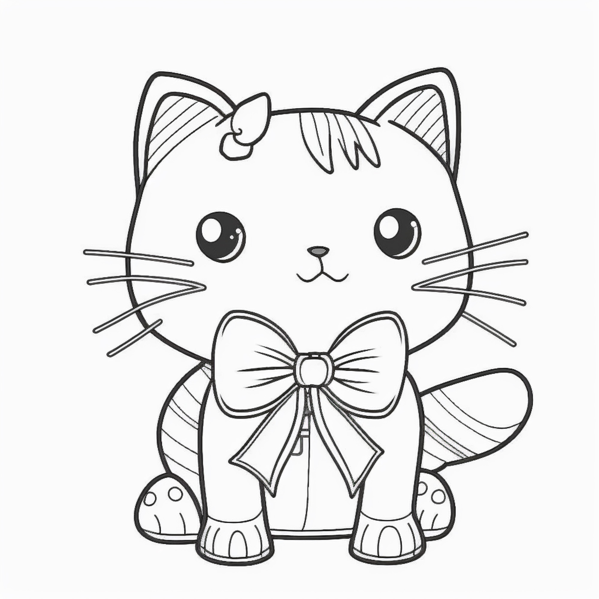 Раскраска для детей: аниме котенок с большим бантиком
