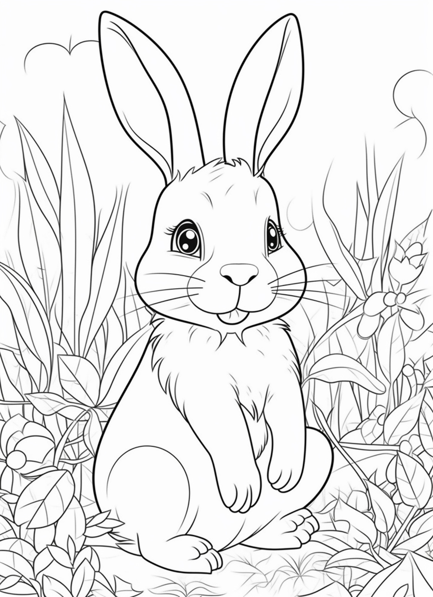 Раскраска для детей: заяц сидит в траве
