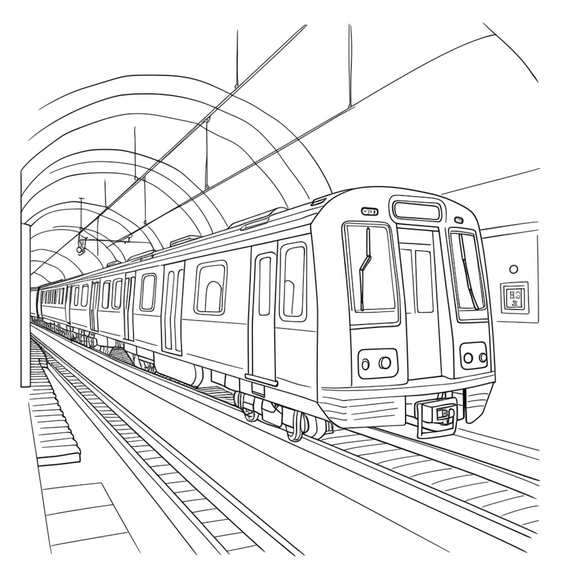 Раскраска для детей: поезд в метро