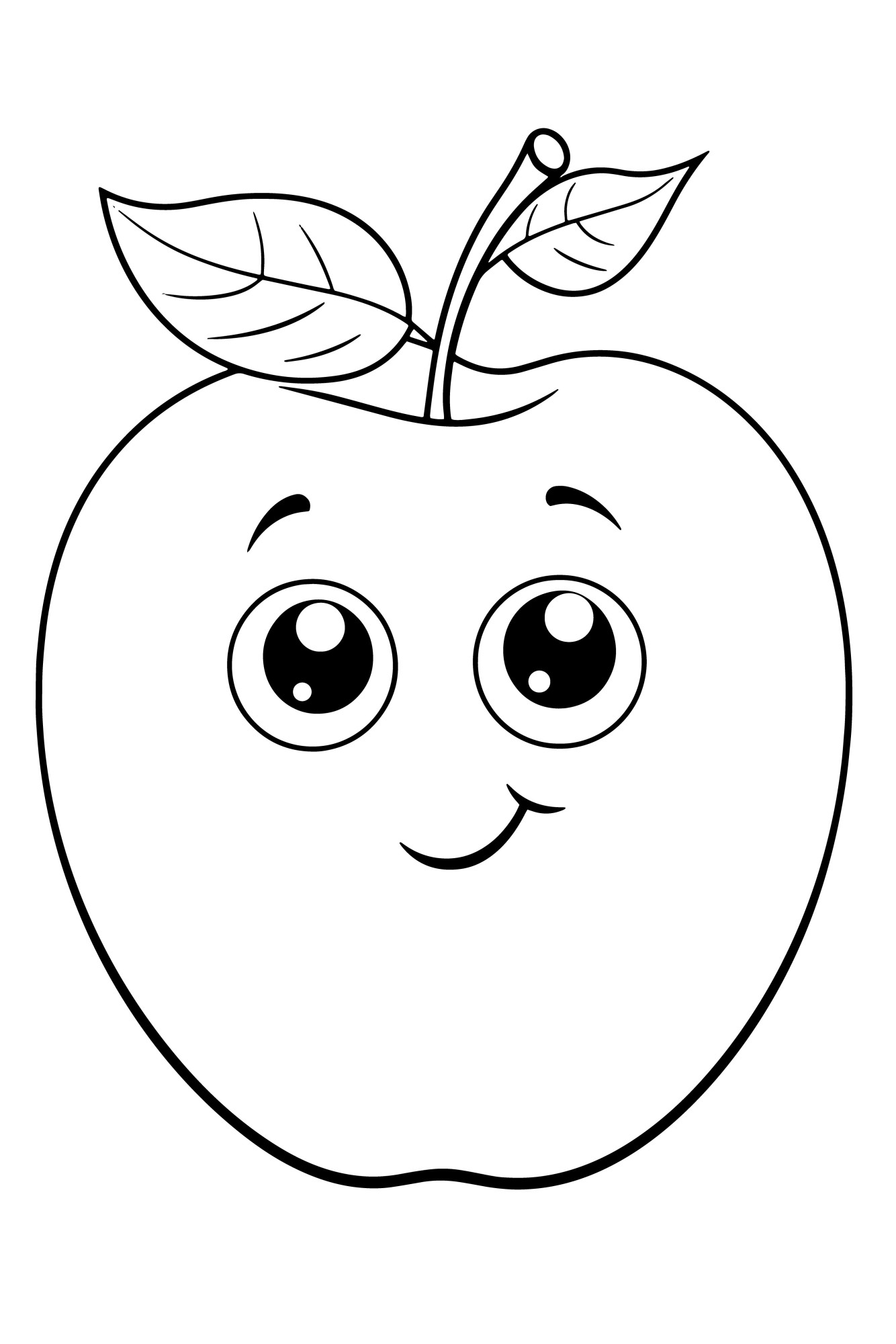 Раскраска для детей: мультяшное яблоко с глазами и улыбкой
