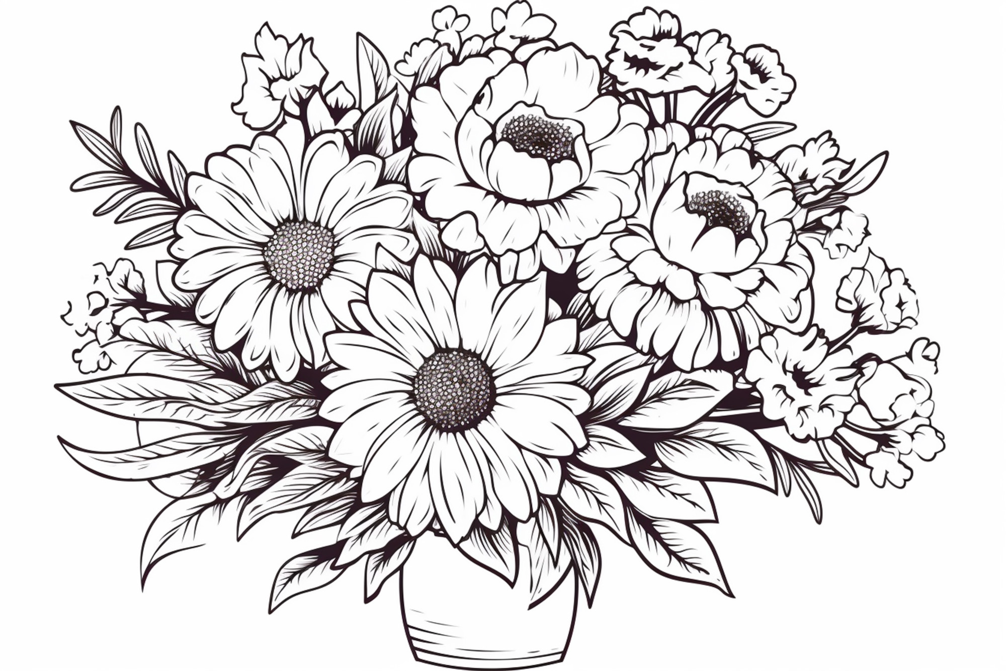 Раскраска для детей: букет цветов астра в вазе