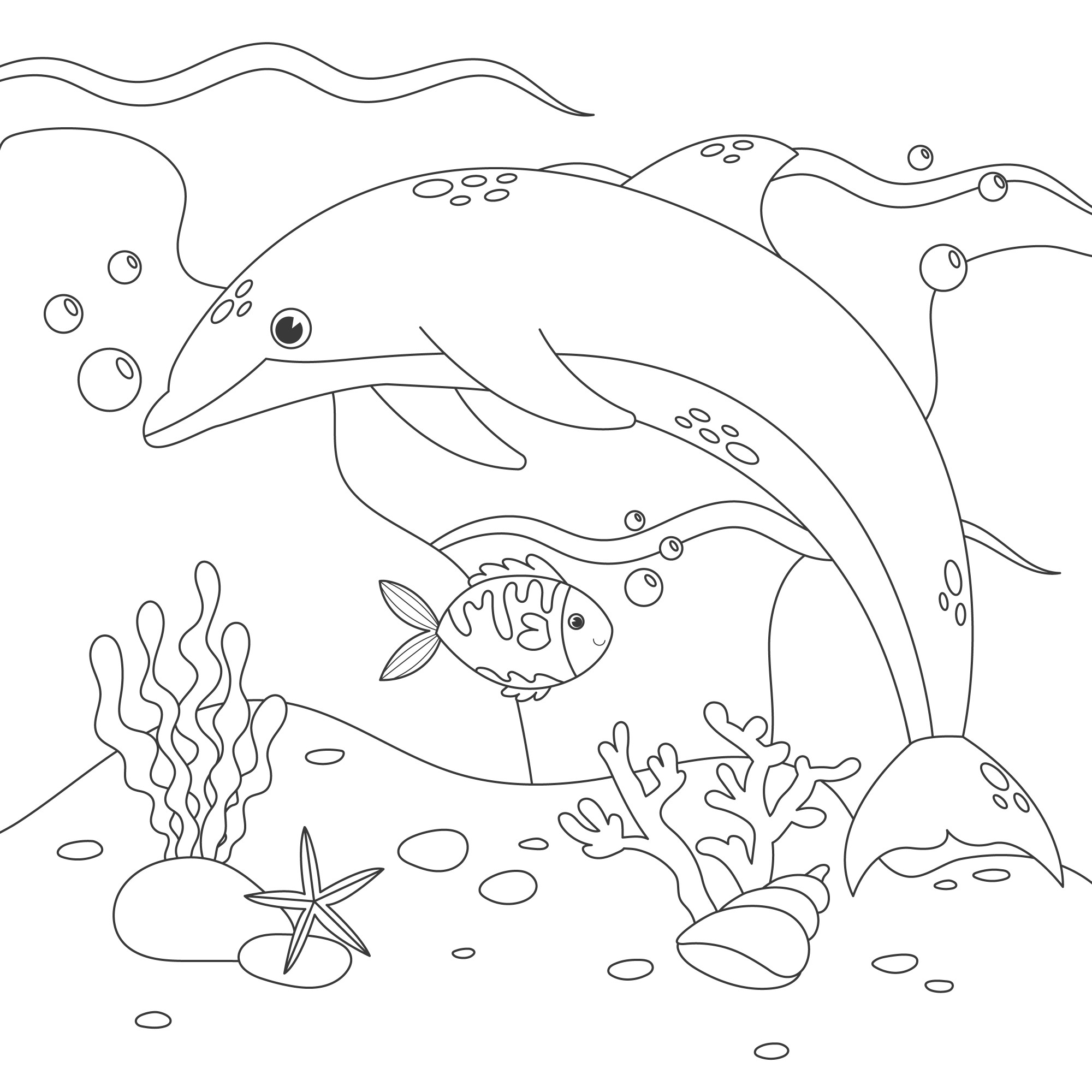 Раскраска для детей: дельфин «Магия подводного мира»