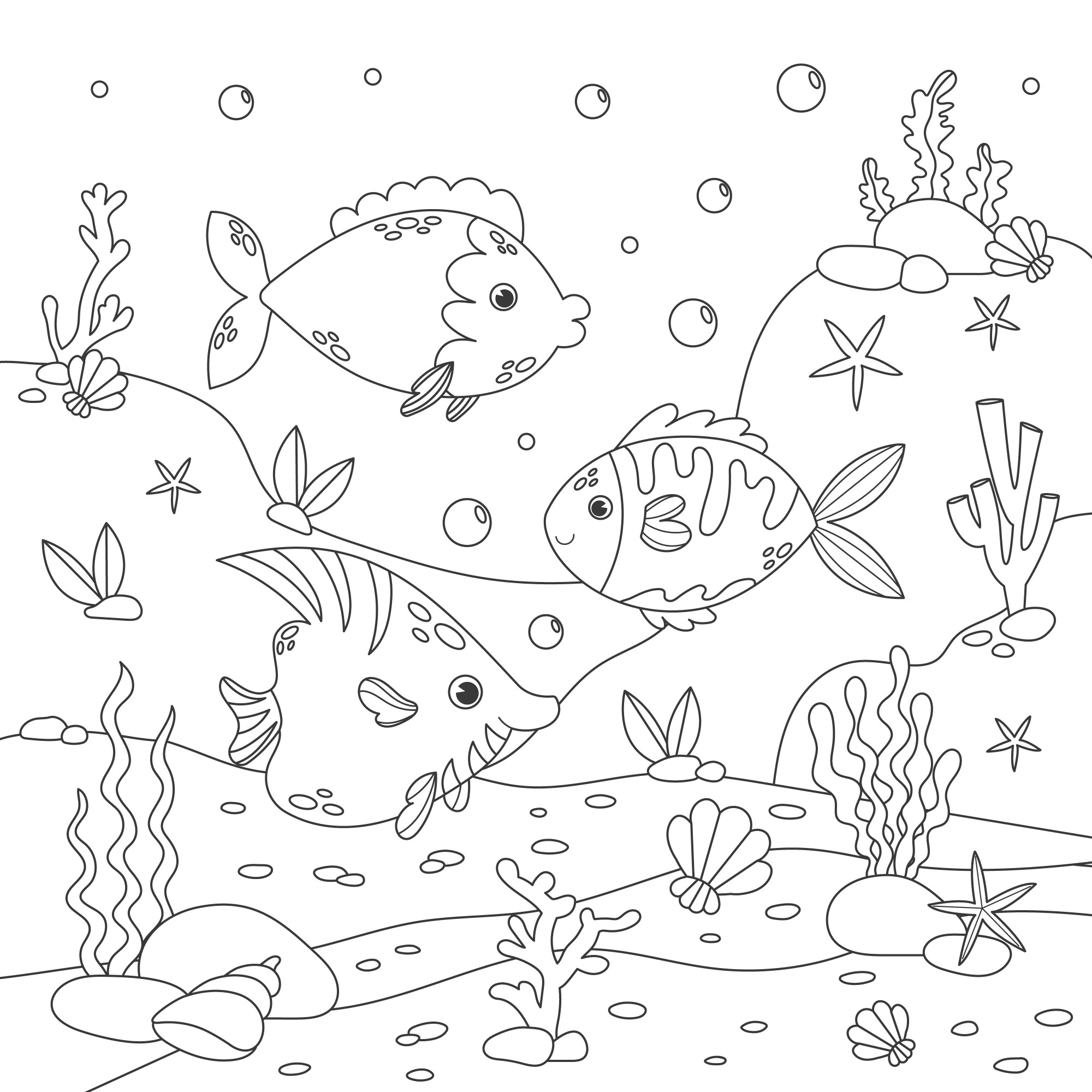 Раскраска для детей: морские рыбки «Плавучий карнавал»