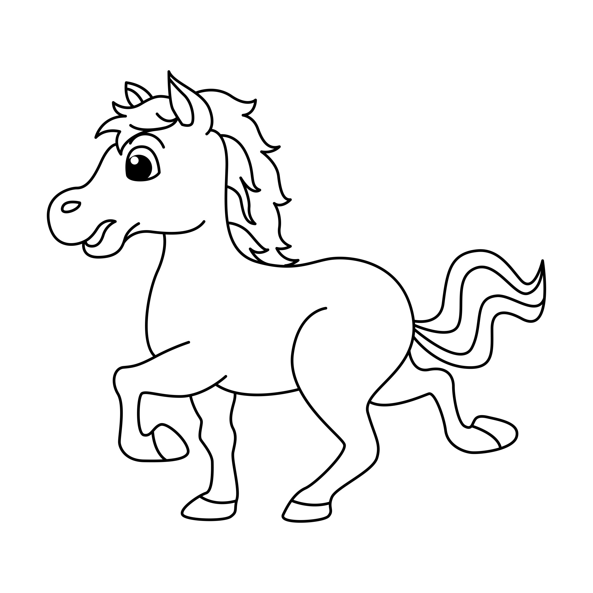 Раскраска для детей: лошадь «Веселый скакун»