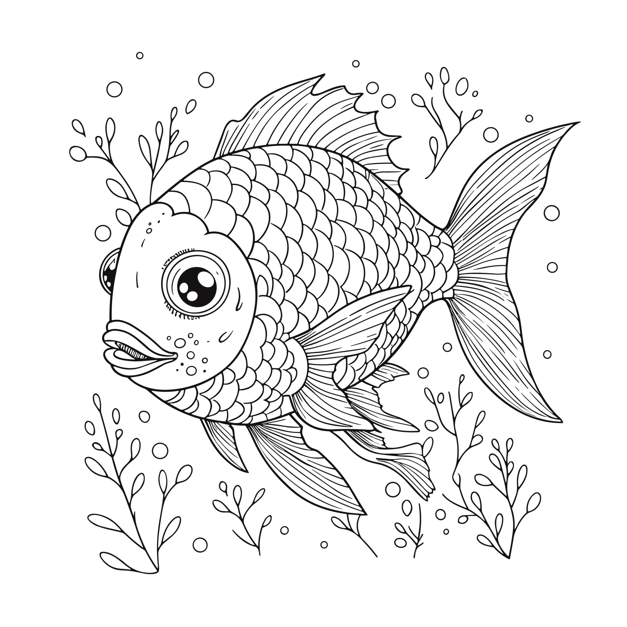 Раскраска для детей: рыба «Путь в глубину»