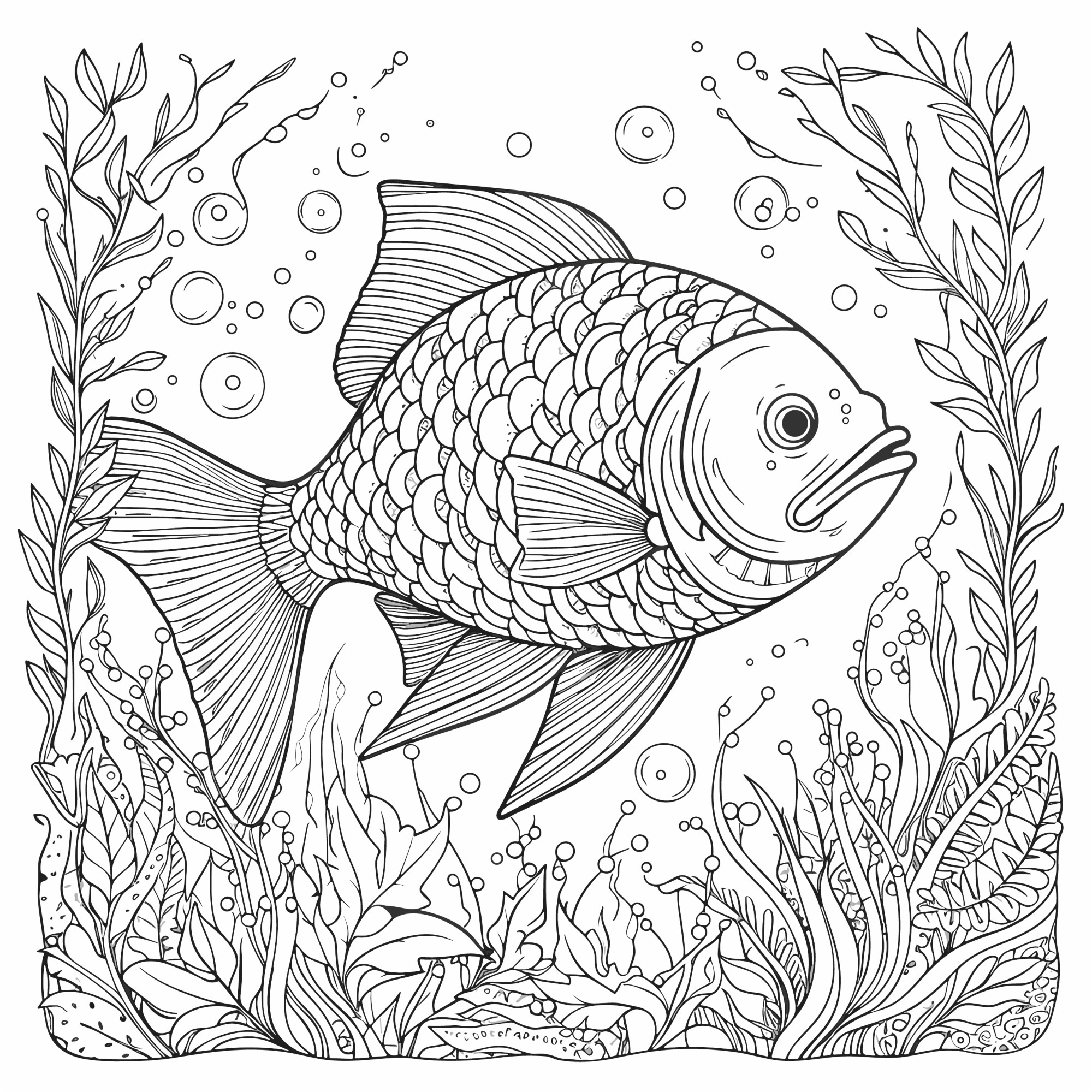 Раскраска для детей: большая рыба «Магия морского дна»