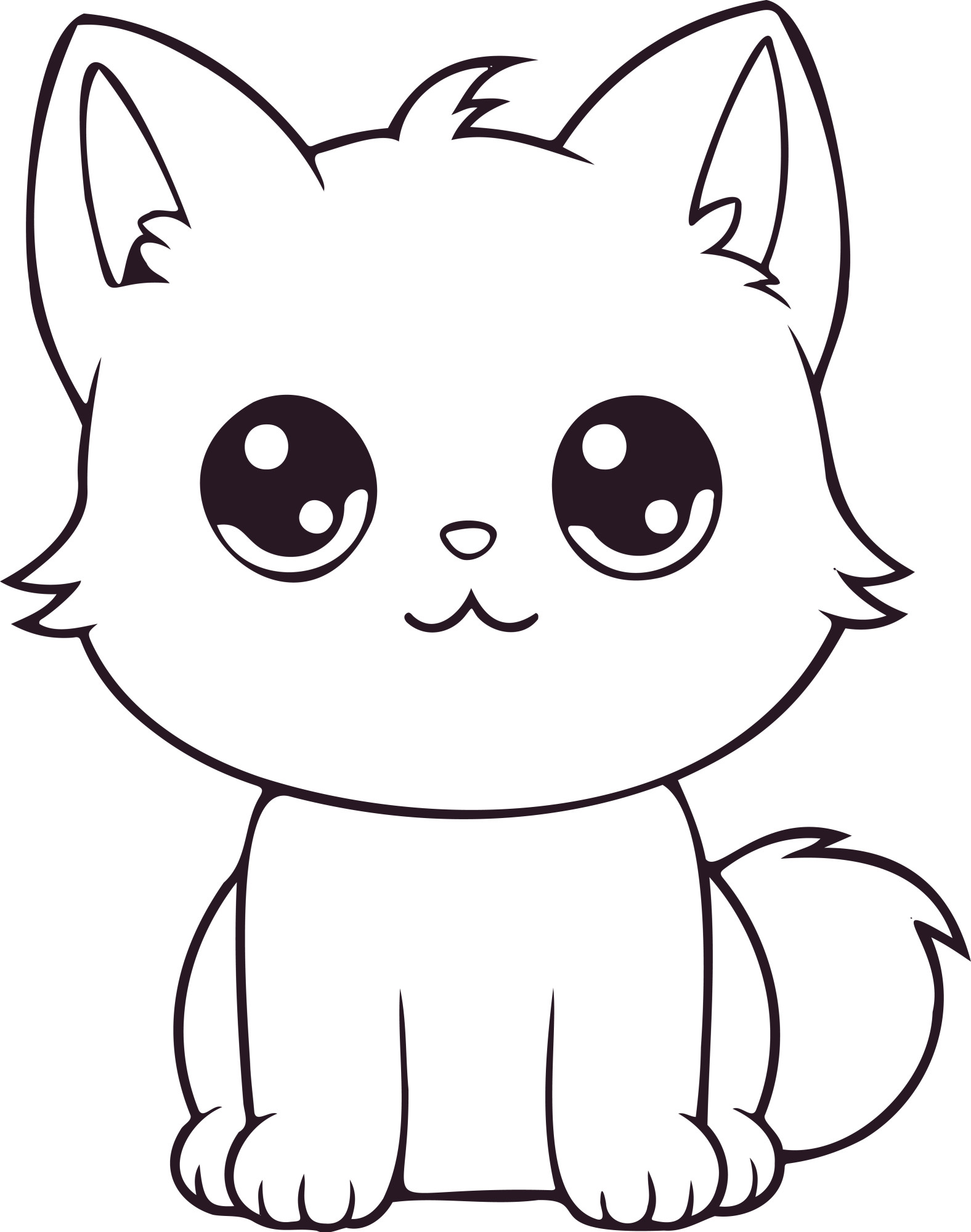 Раскраска для детей: ласковый котик с большими глазами