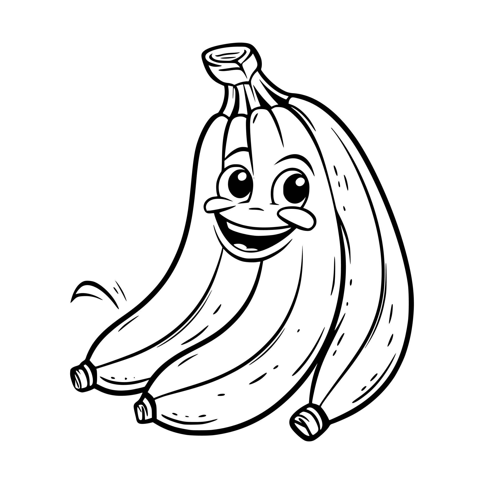 Раскраска для детей: мультяшная связка бананов с лицом