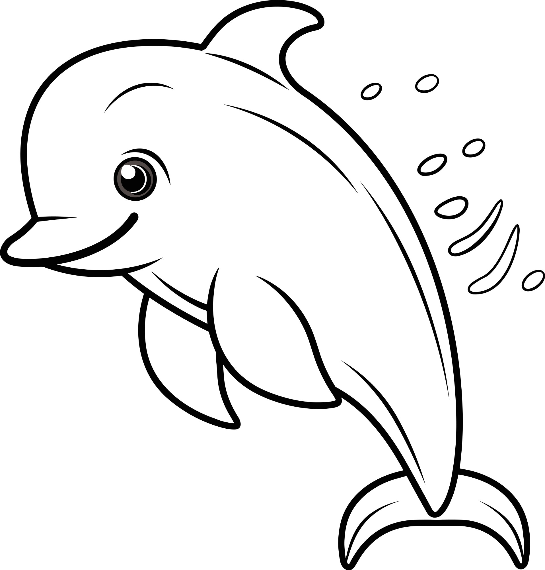 Раскраска для детей: дельфин выпрыгивает из воды