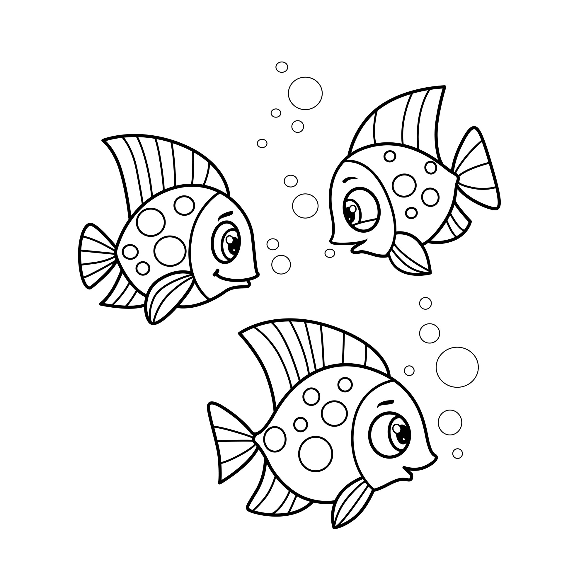 Раскраска для детей: симпатичные мультяшные морские рыбы