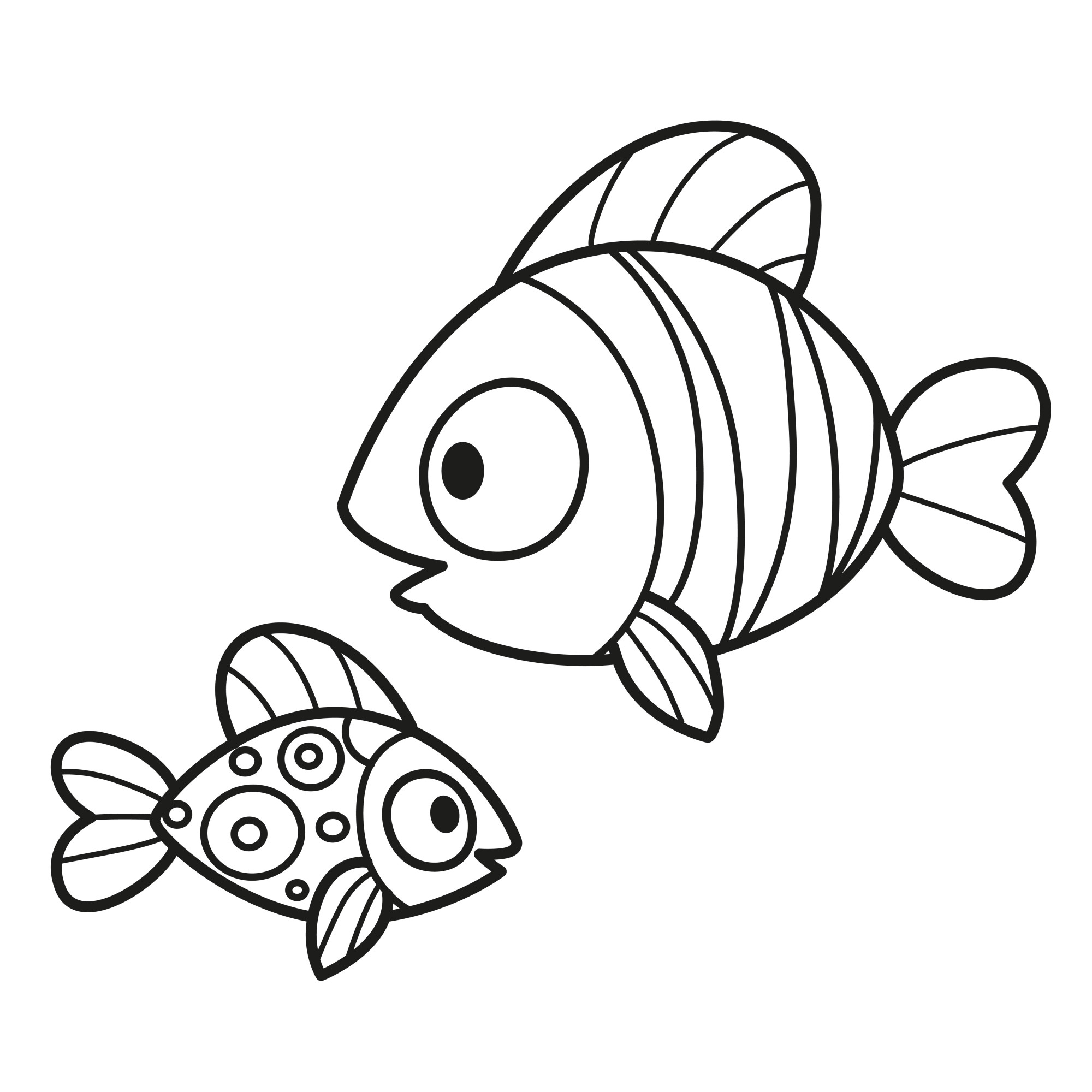 Раскраска для детей: две мультяшные морские рыбы