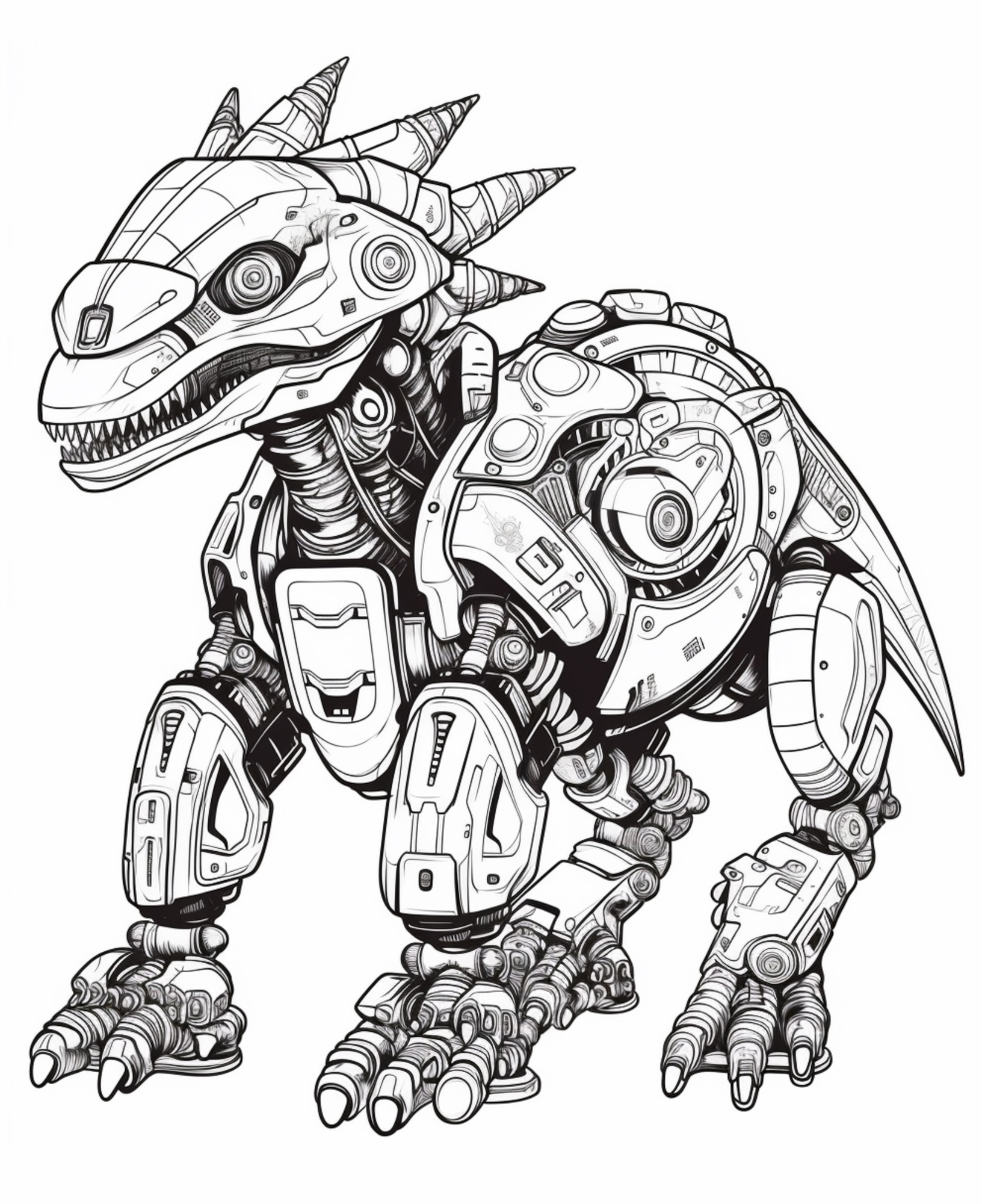 Раскраска для детей: робот трансформер динозавр со шлемом и хвостом
