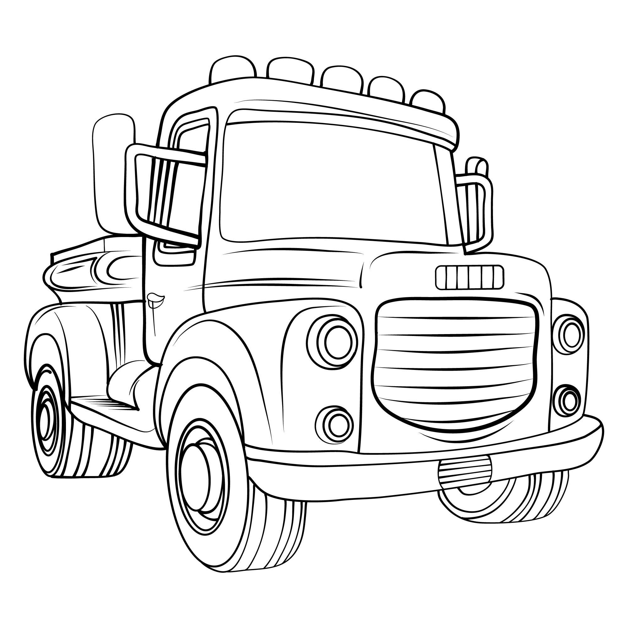 Раскраска для детей: грузовик с мигалками