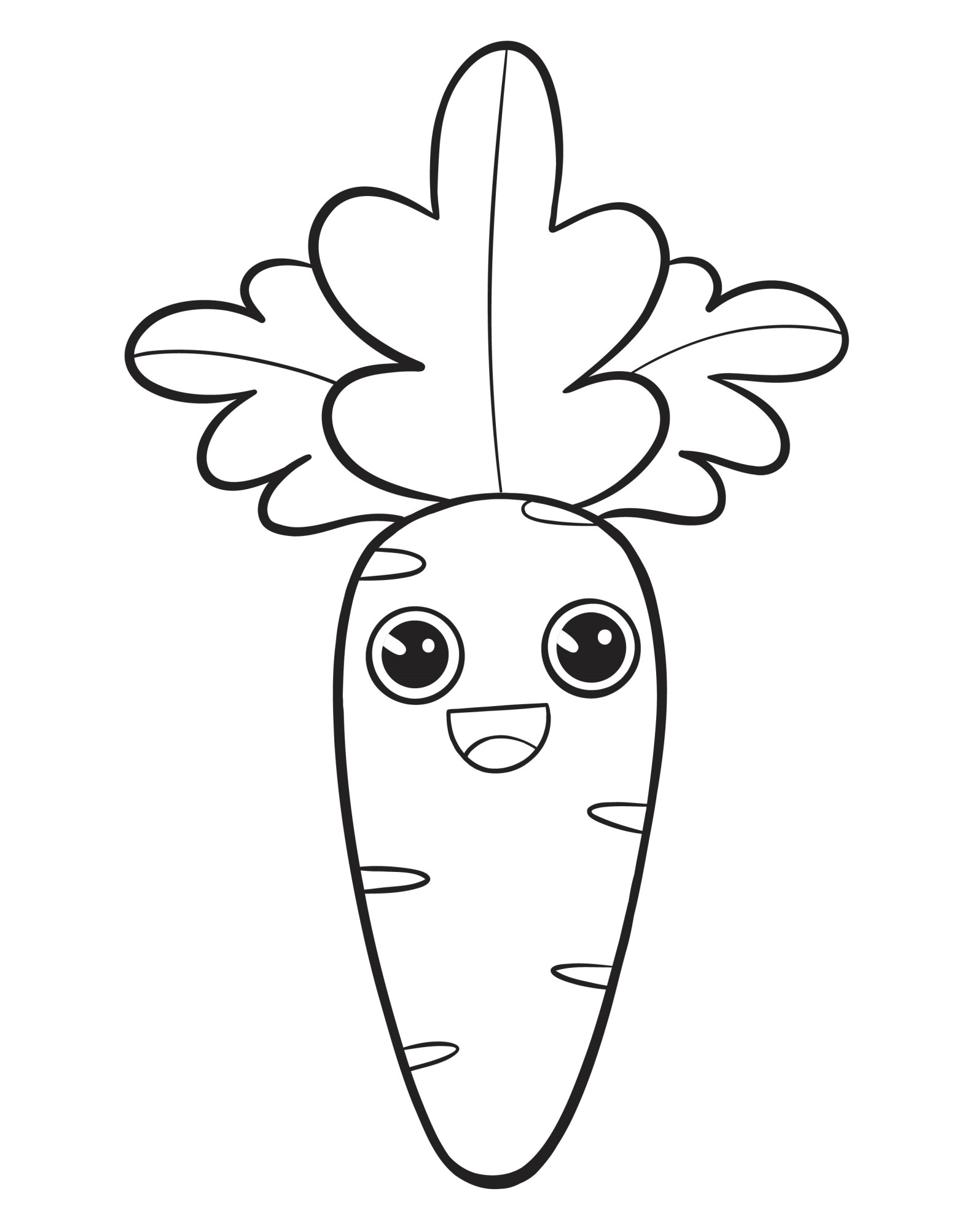 Раскраска для детей: морковь с лицом и ботвой