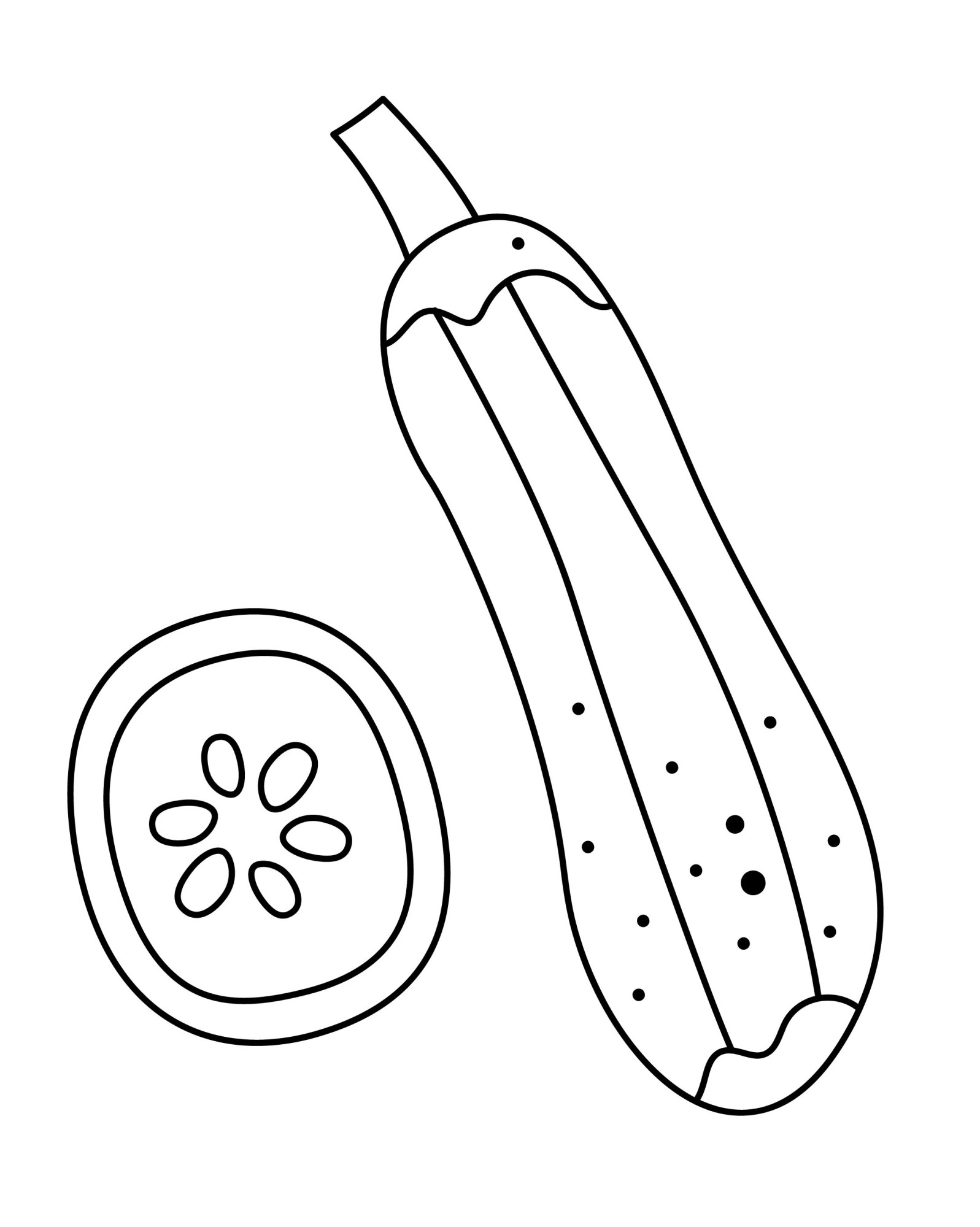 Раскраска для детей: кабачок с долькой и семечками