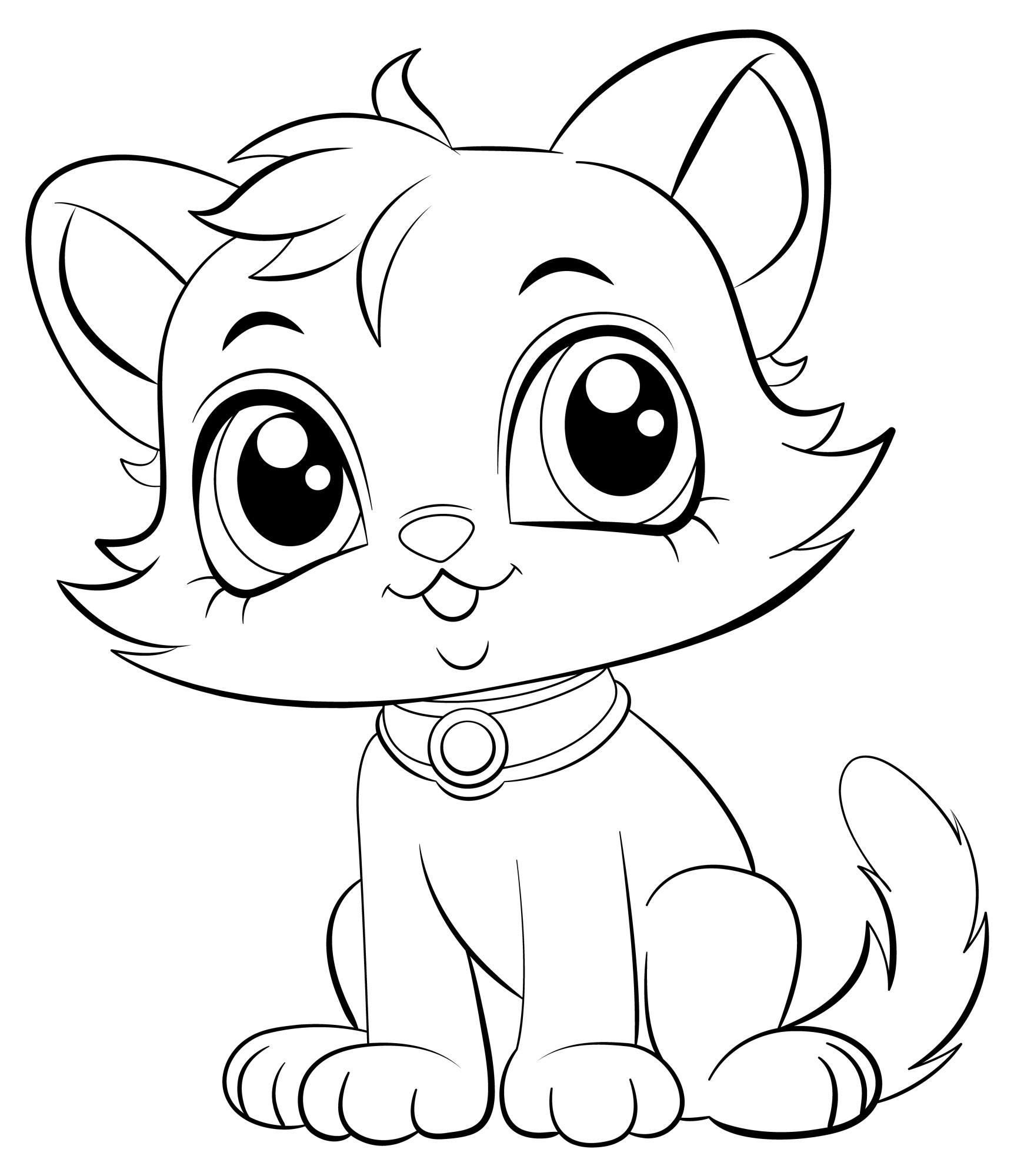 Раскраска для детей: контур котенка с большими глазами