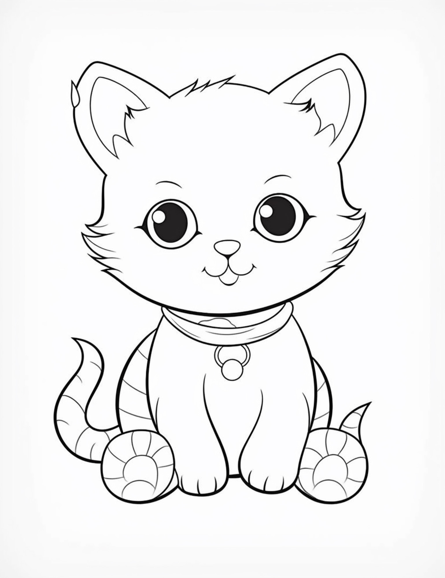 Раскраска для детей: котенок с ошейником