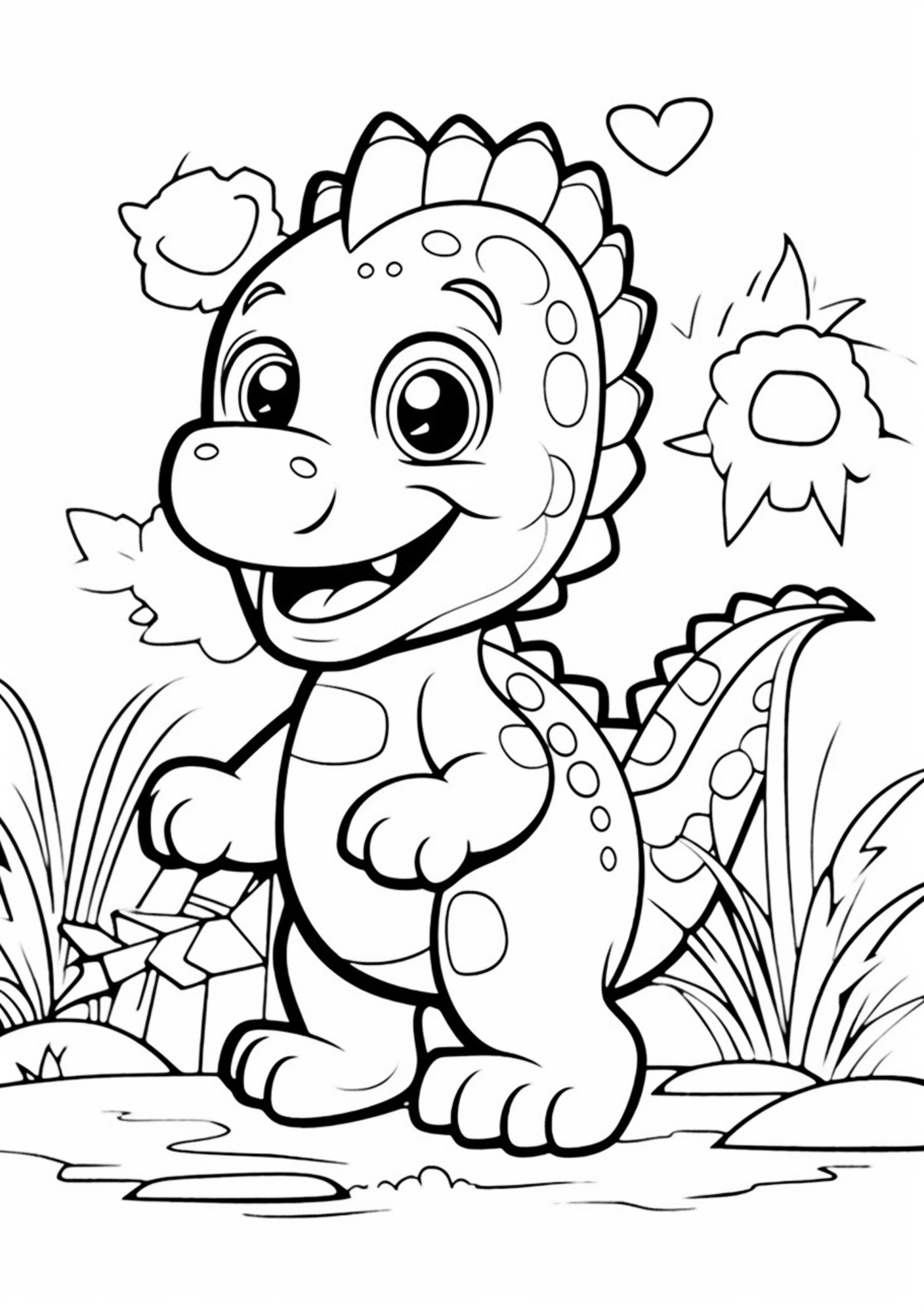 Раскраска для детей: дружелюбный динозавр