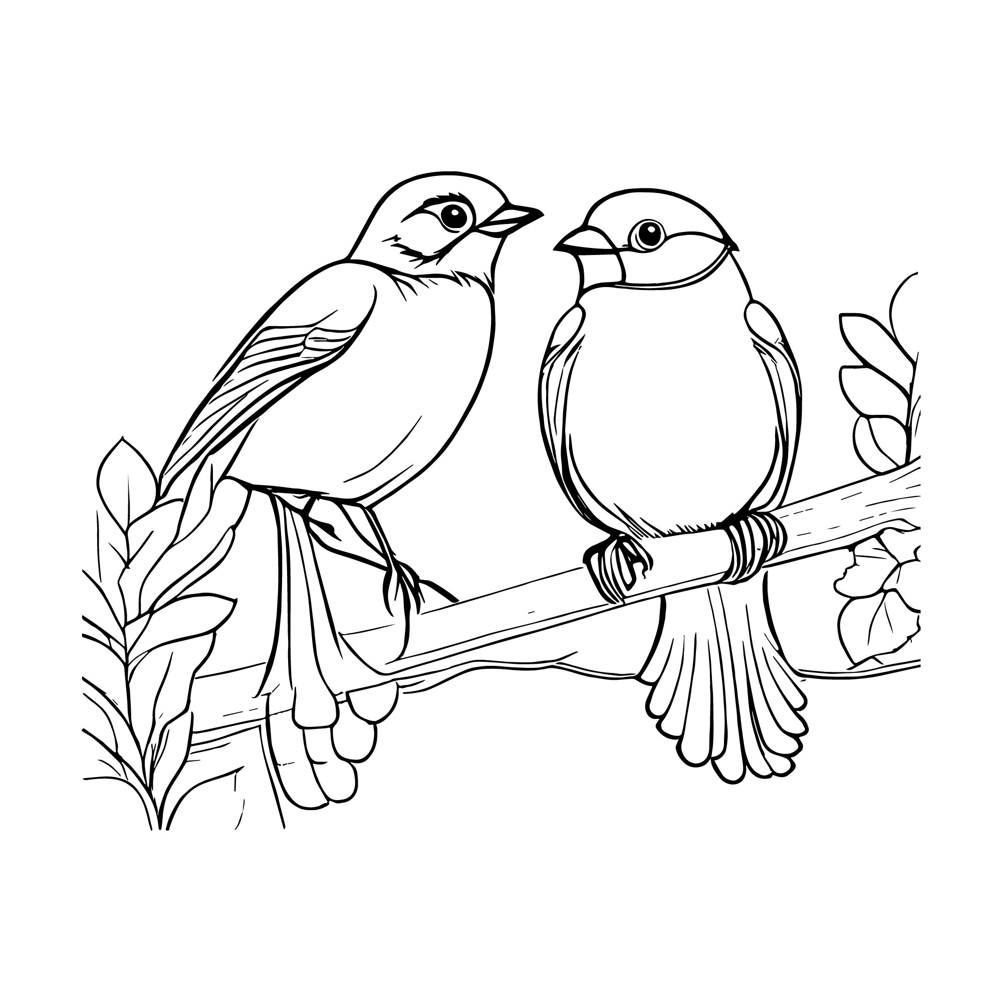Раскраска для детей: две птицы снегири на ветке