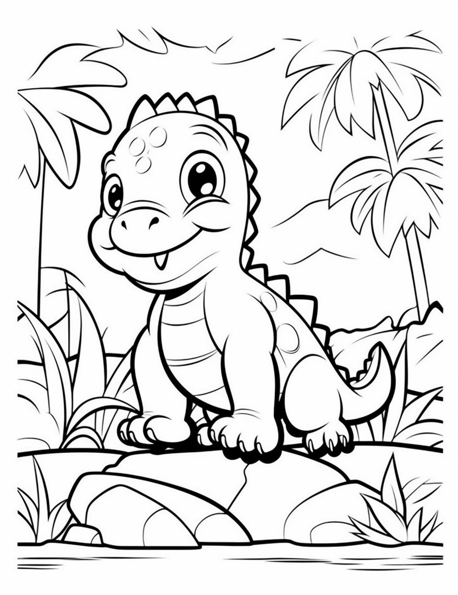 Раскраска для детей: динозавр и загадочный остров