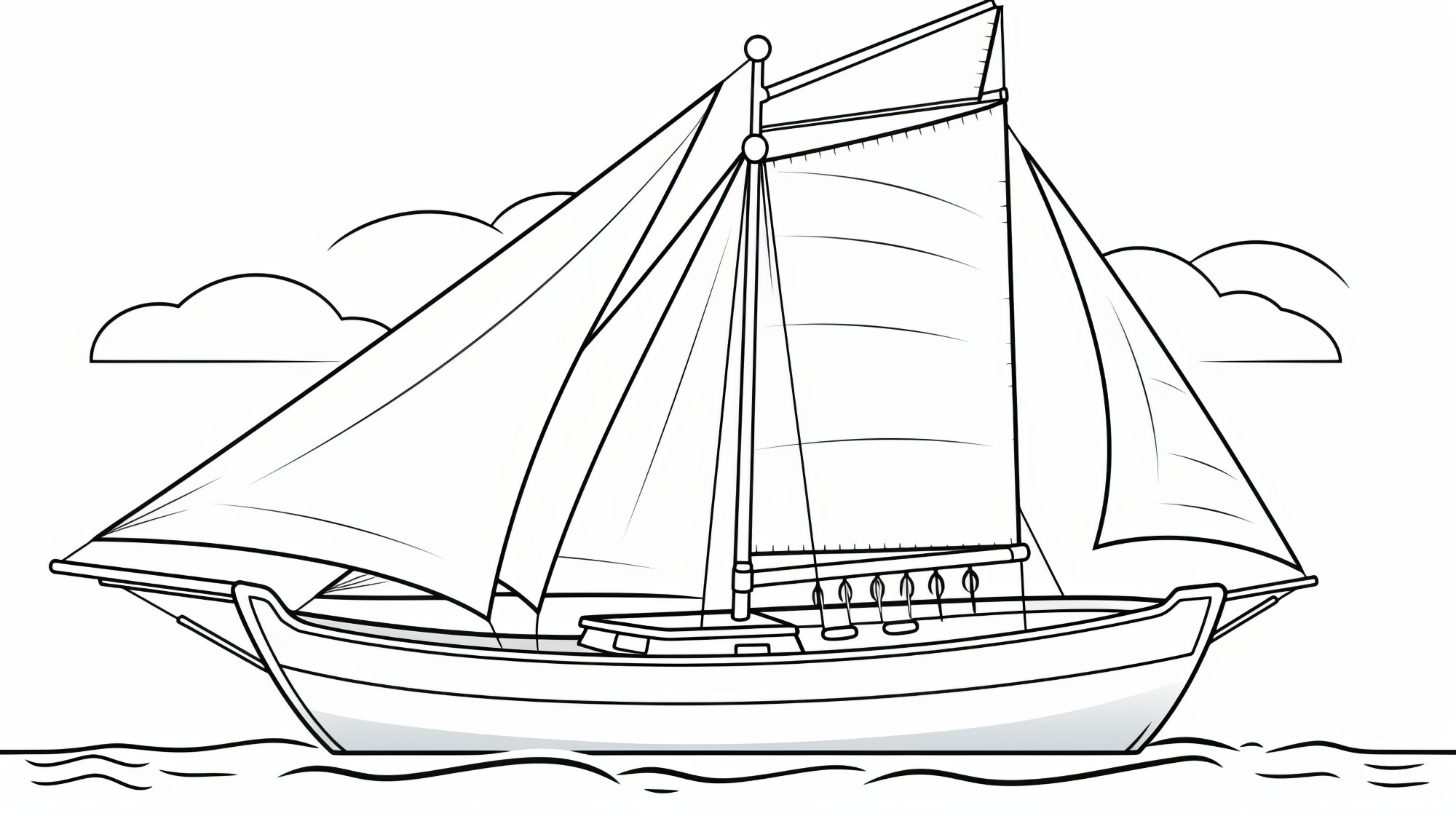 Раскраска для детей: парусная яхта в море
