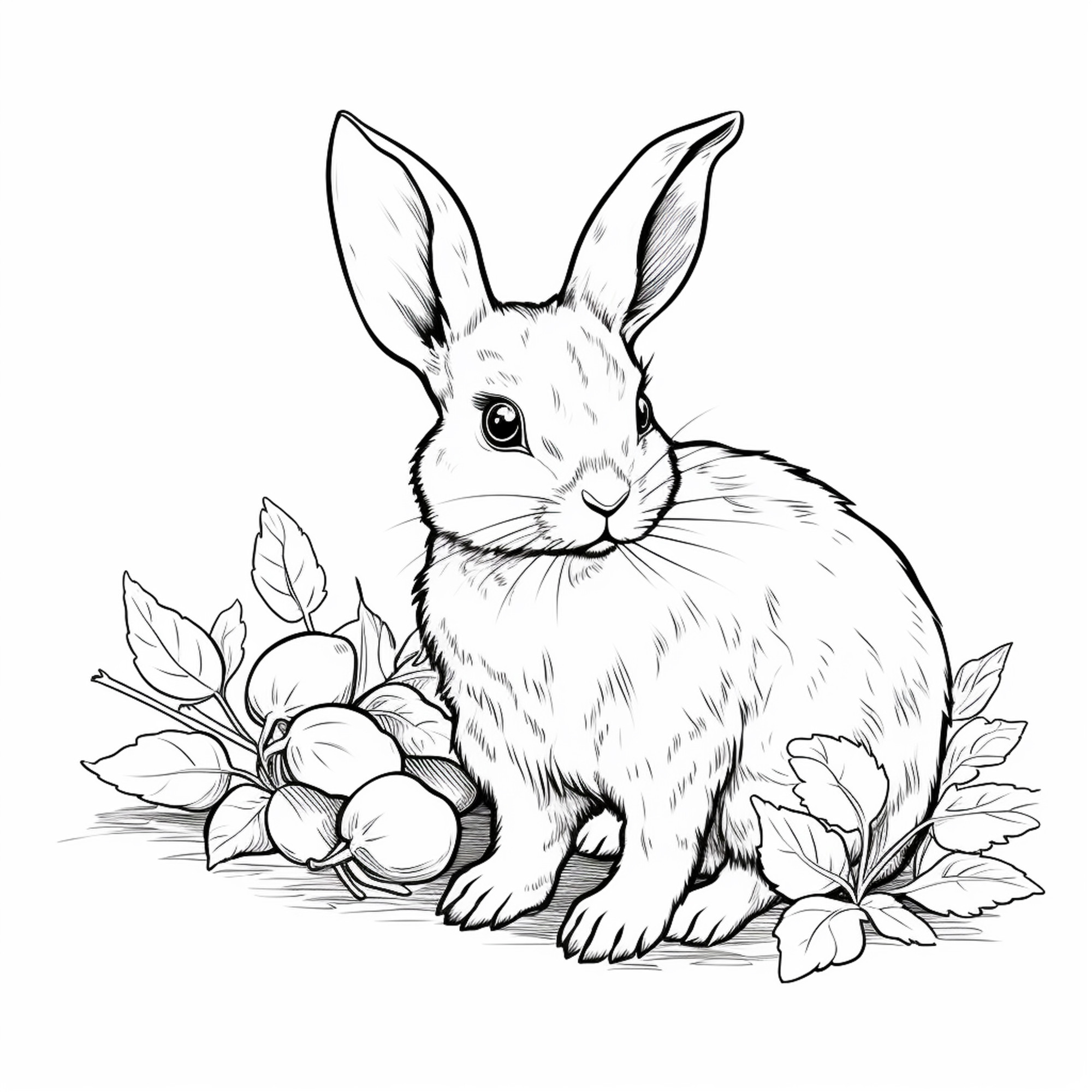 Раскраска для детей: кролик среди осенних листьев