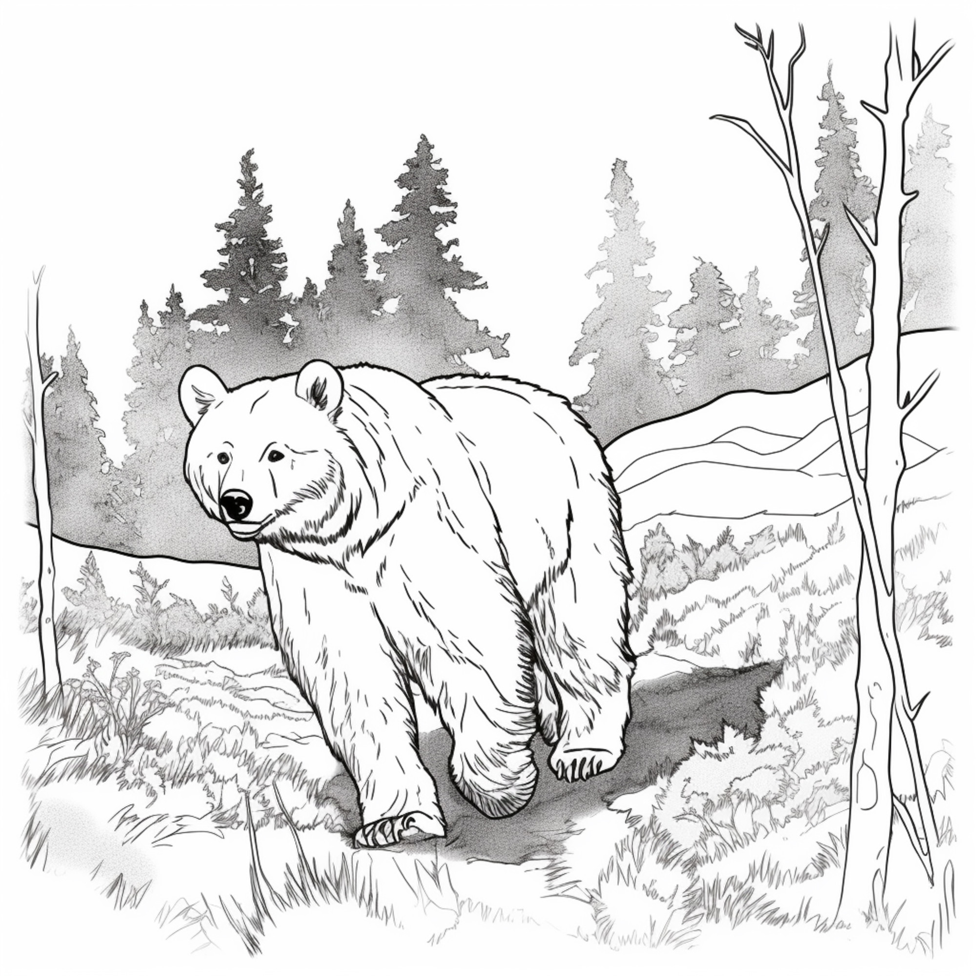 Раскраска для детей: реалистичный белый медведь