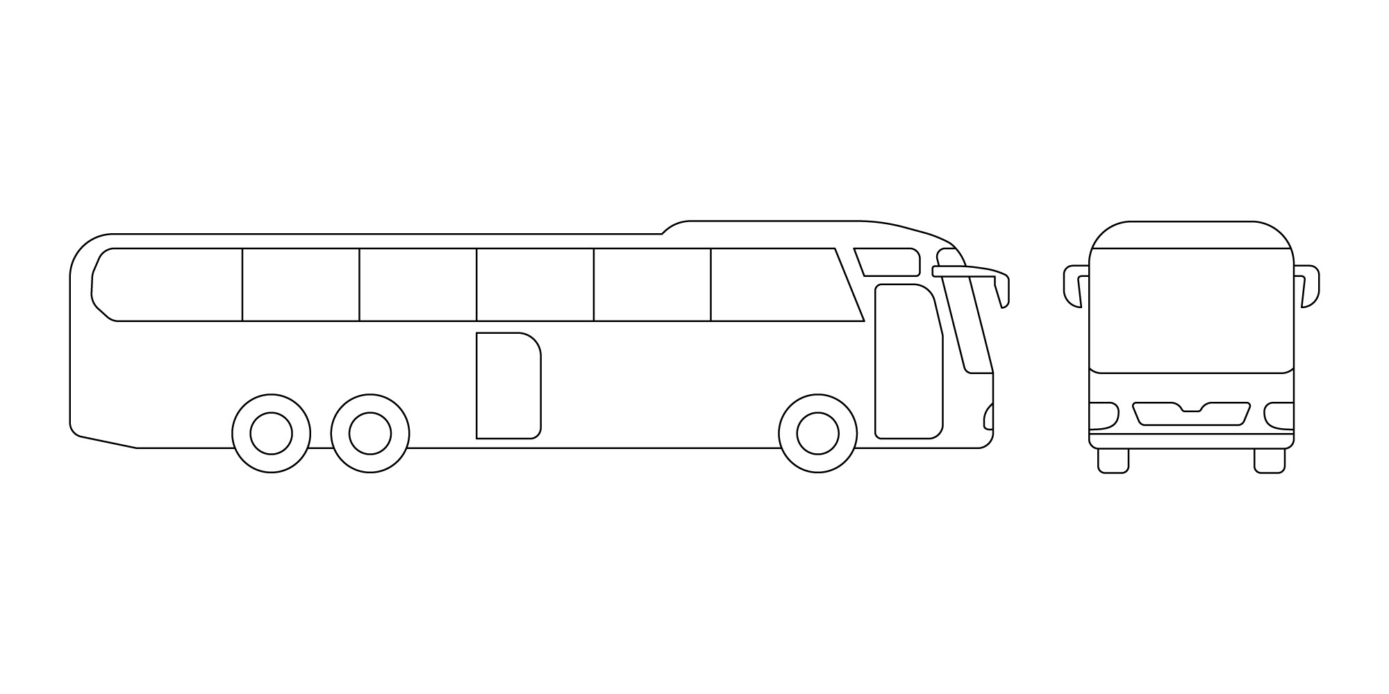Раскраска для детей: автобус в профиль и вид спереди