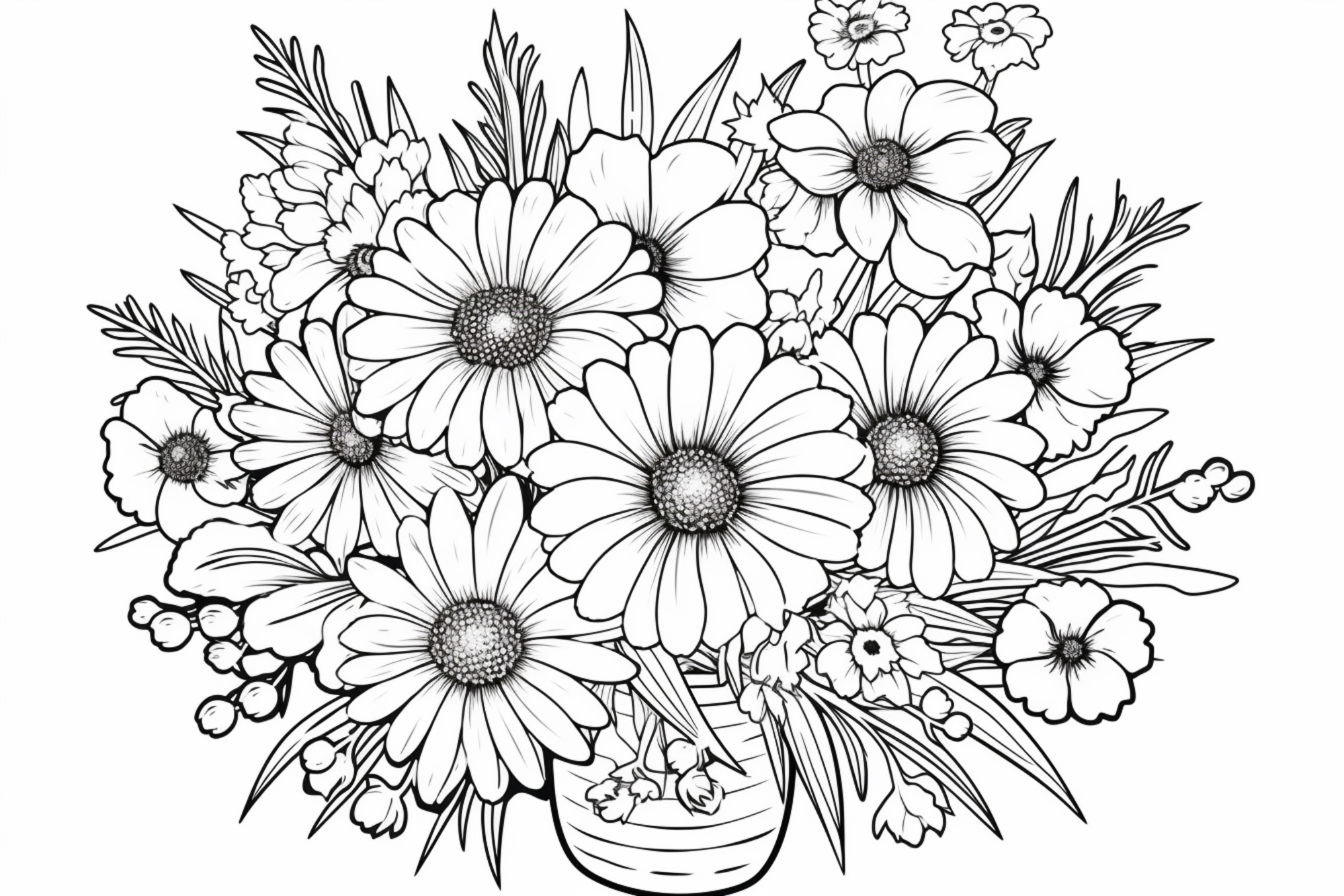 Раскраска для детей: ваза с цветами на столе