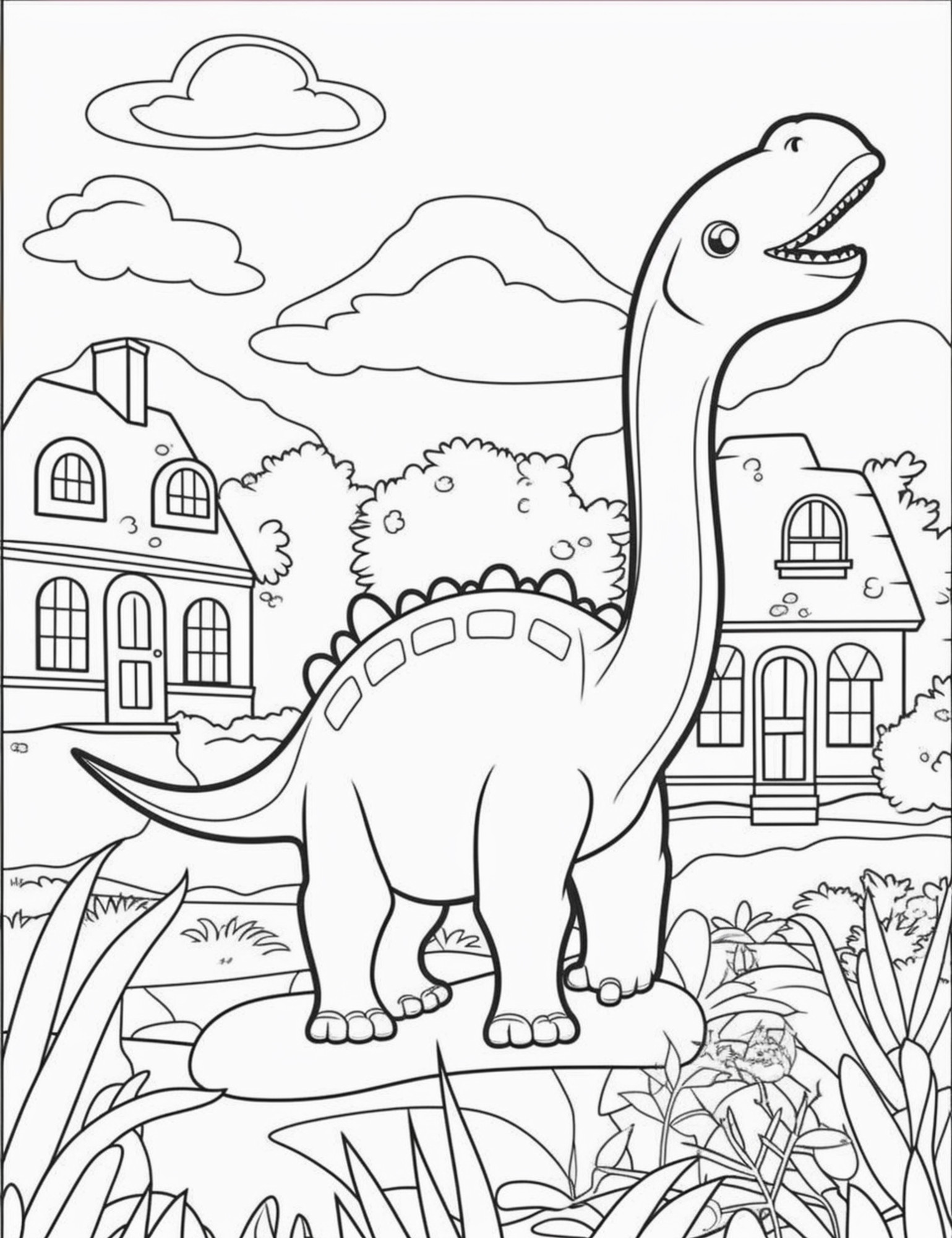 Раскраска для детей: динозавр с длинной шеей