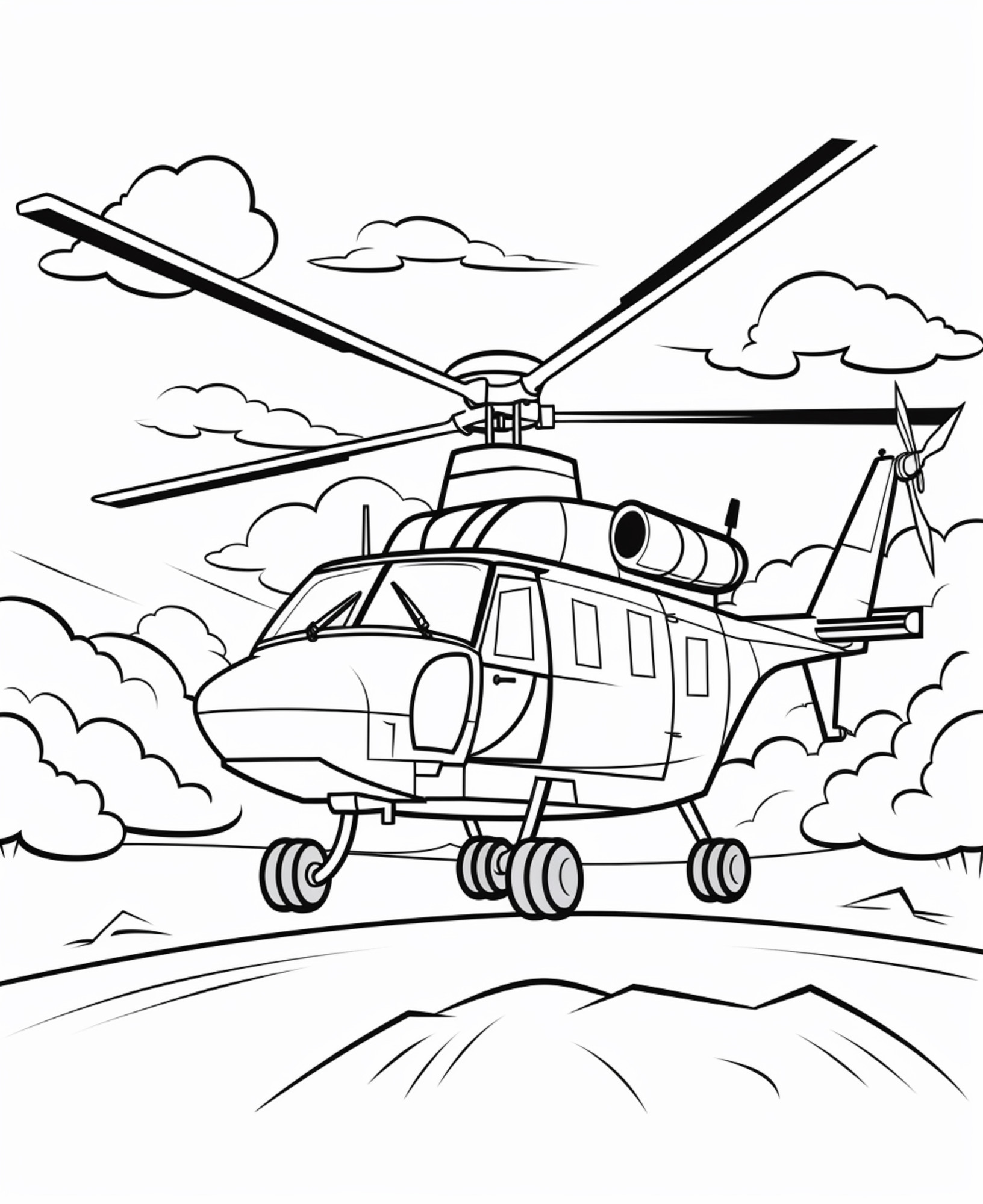 Раскраска для детей: вертолет «Крылатые мечты»