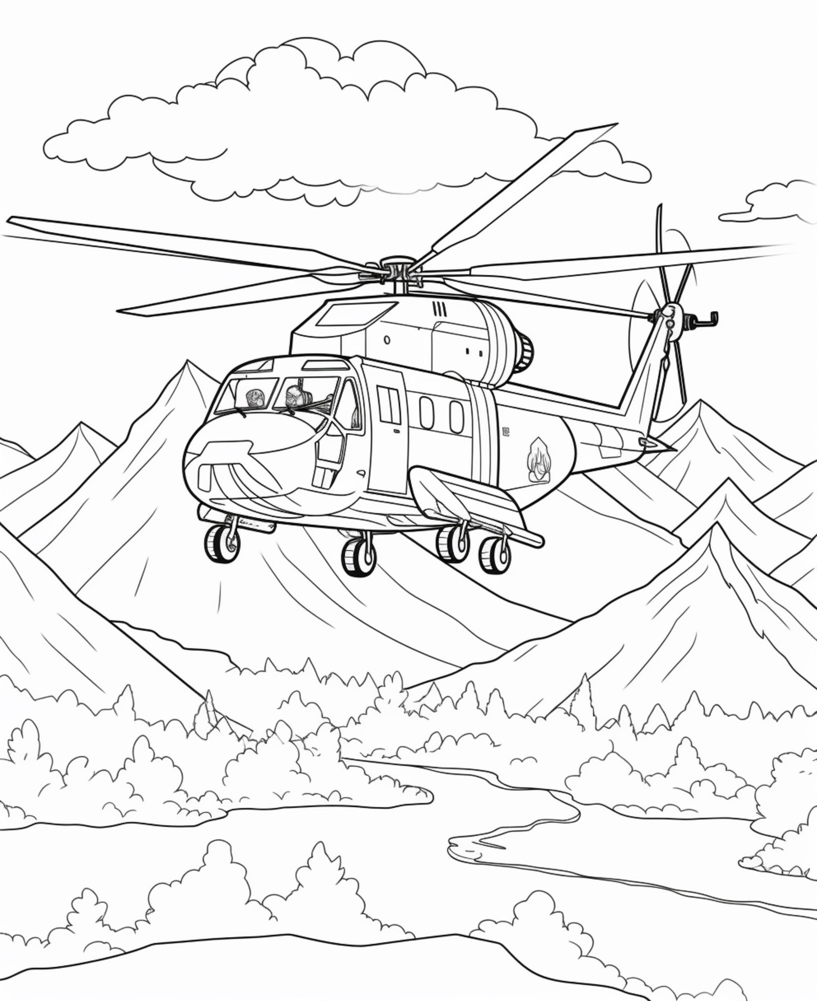 Раскраска для детей: вертолет «Горный орел»