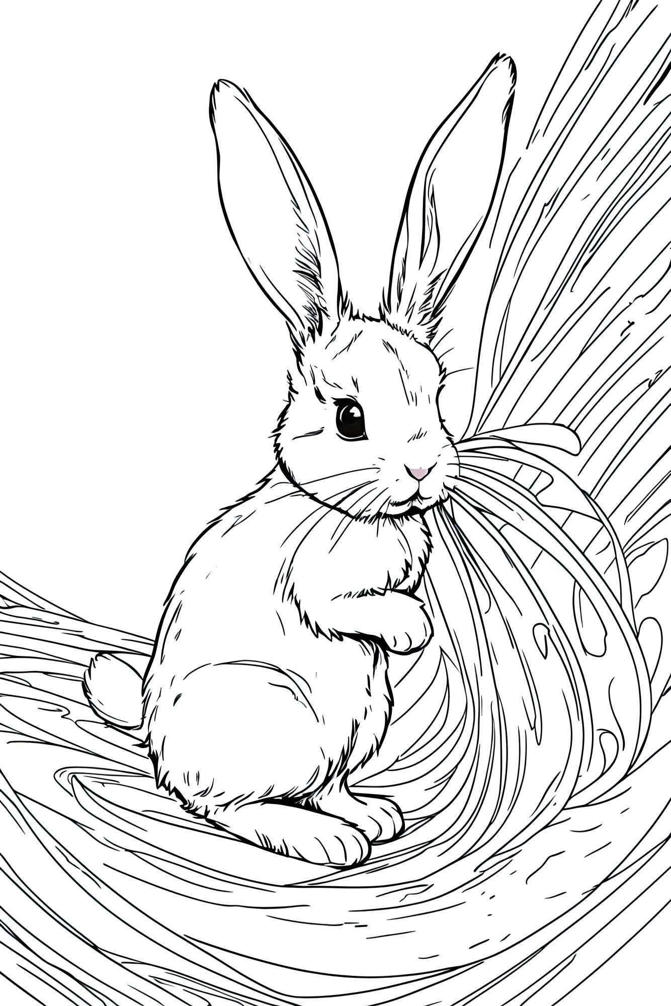 Раскраска для детей: заяц беляк в сене