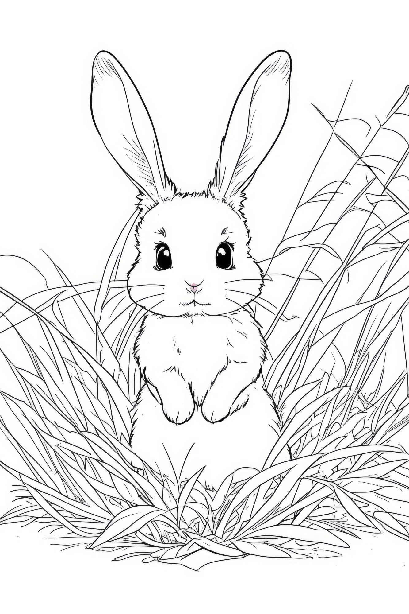 Раскраска для детей: заяц в старом саду