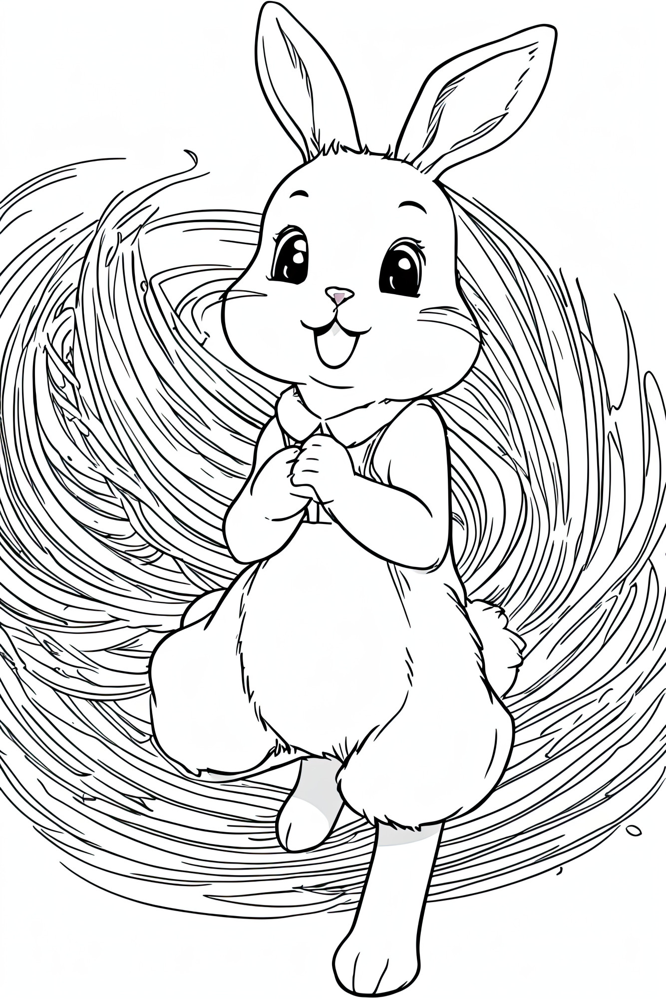 Раскраска для детей: сказочный зайчик в стогу сена