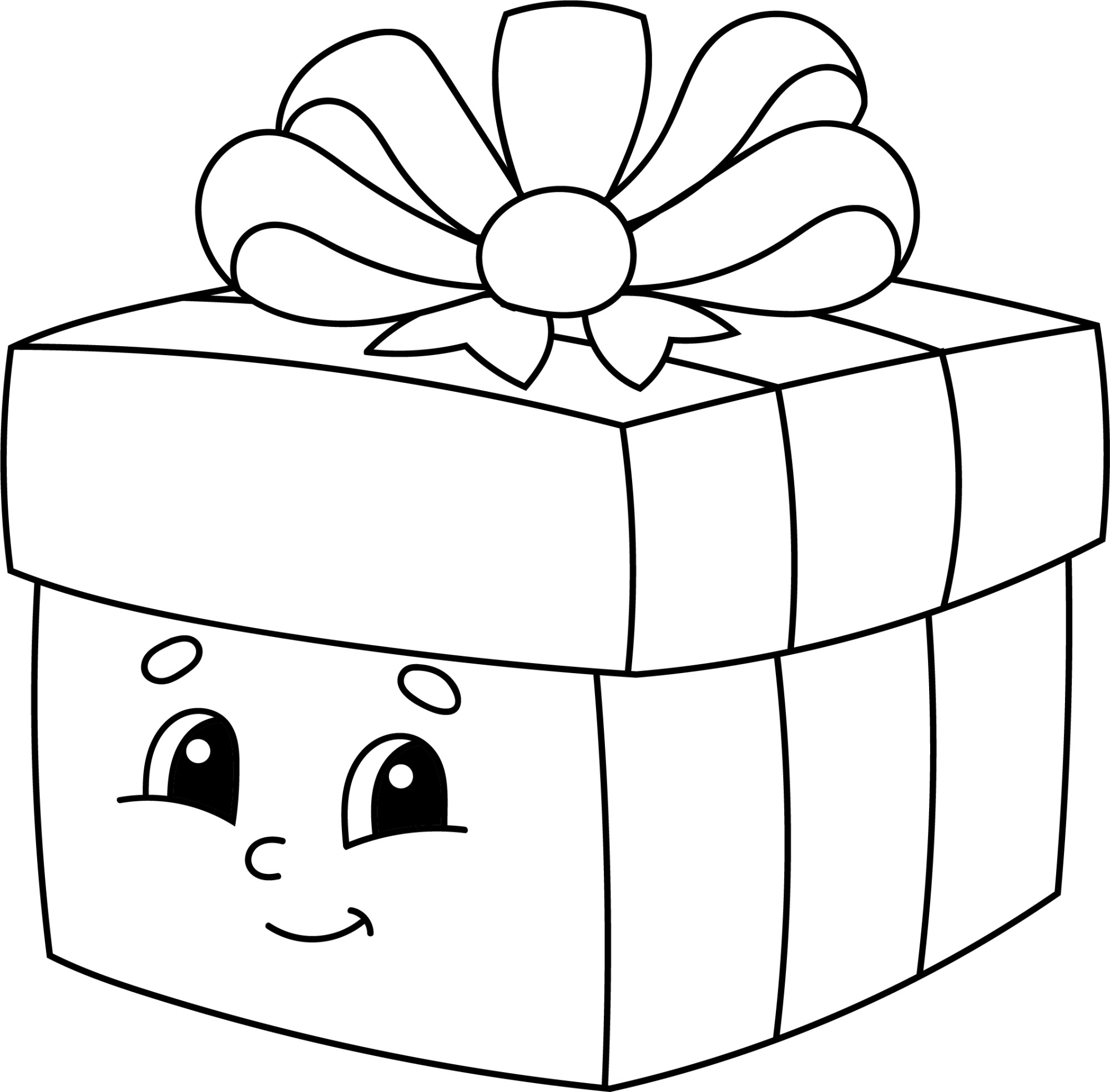 Раскраска для детей: подарочная коробка с бантиком и игрушками