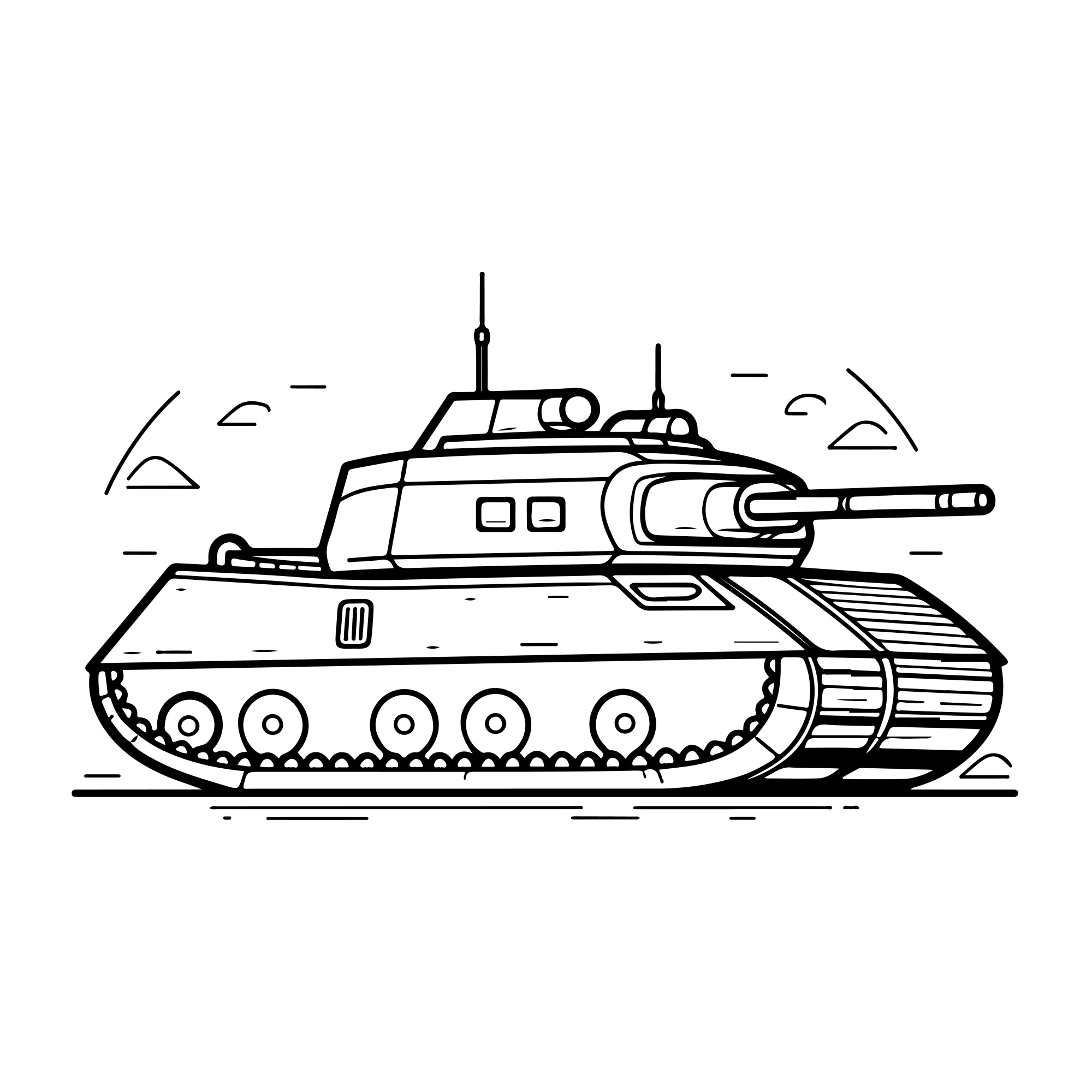 Раскраска для детей: танк «Молния на гусеницах»