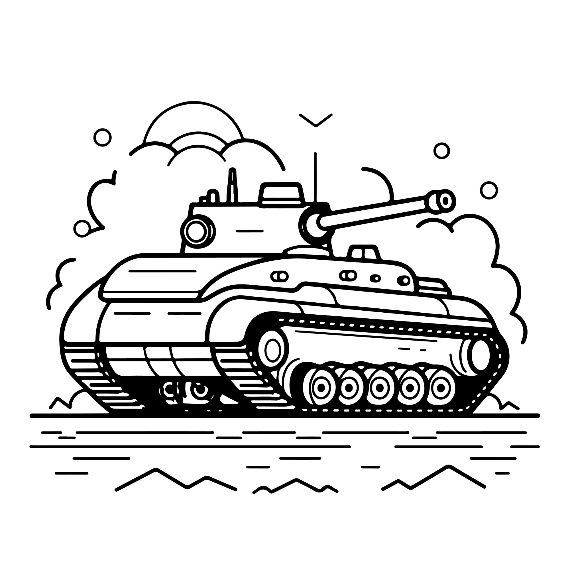Раскраска для детей: танк «Армейский болид»