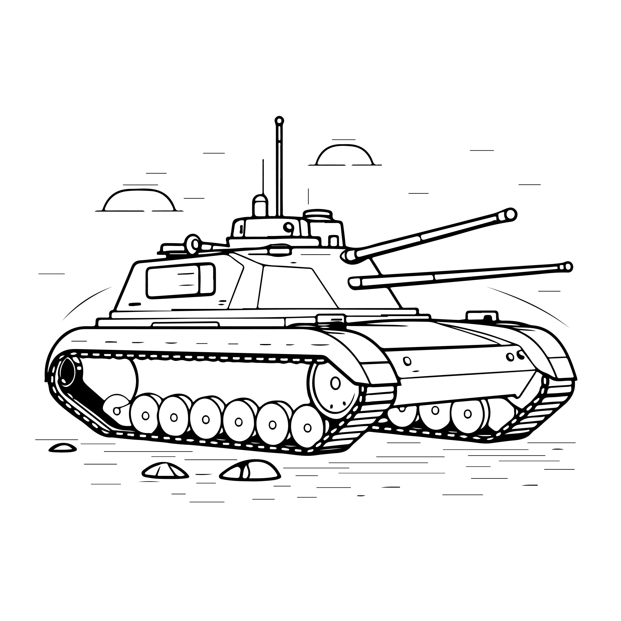 Раскраска для детей: танк с двумя пушками