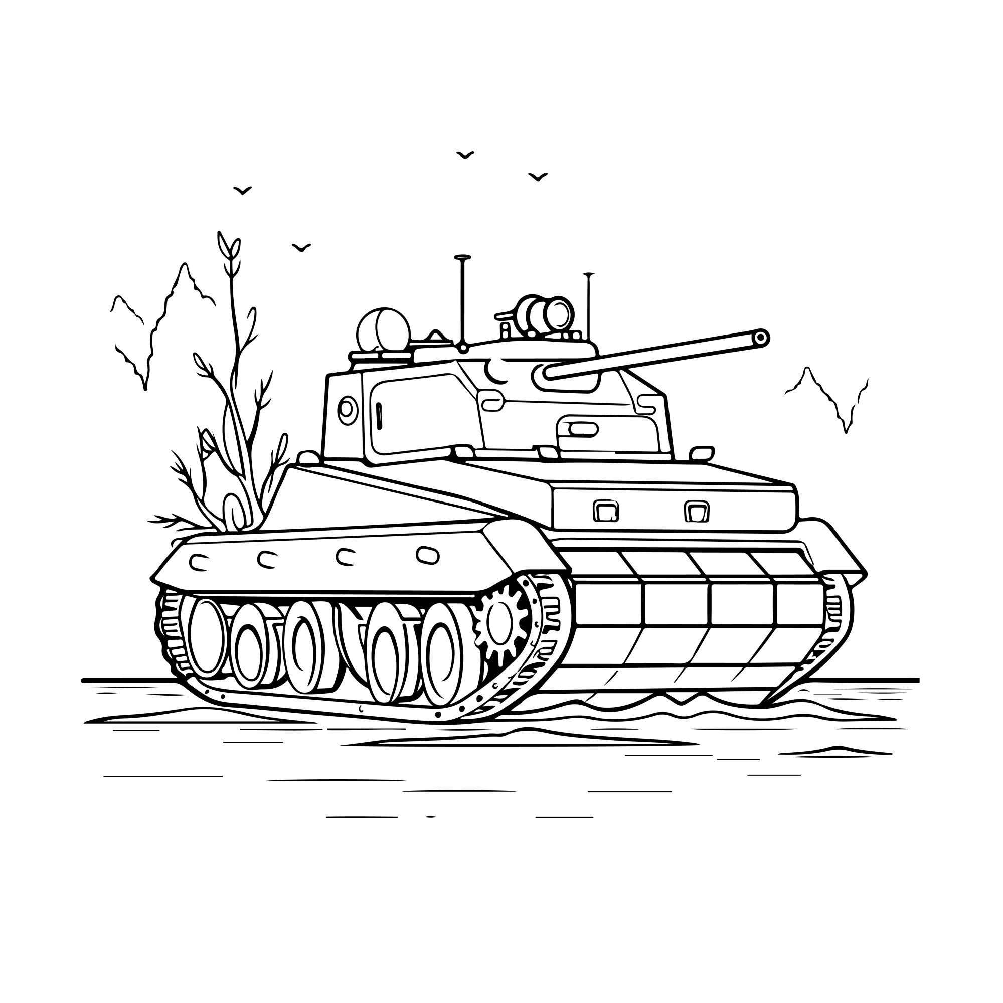 Раскраска для детей: танк «Боевая галочка»