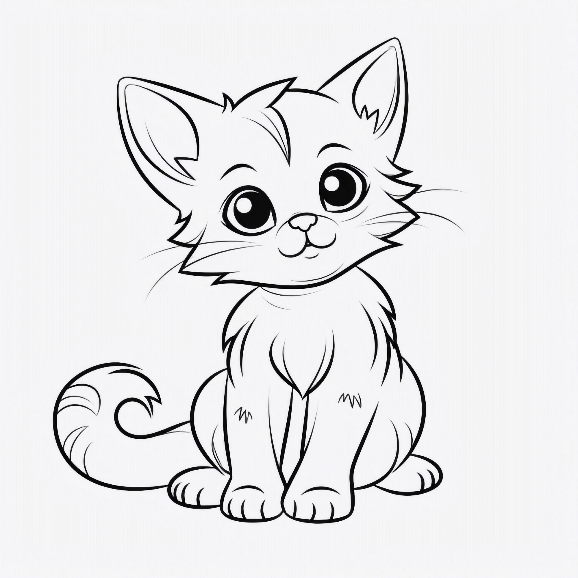 Раскраска для детей: красивый кот с пушистым хвостом